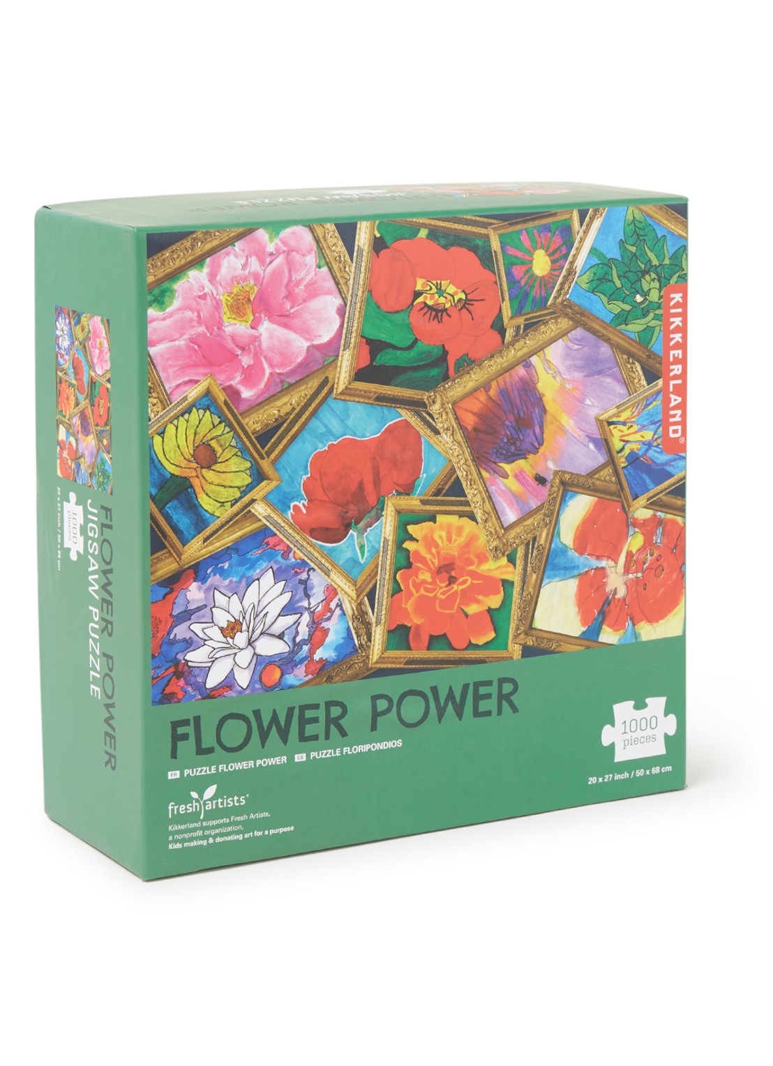 Kikkerland Flower Power legpuzzel 1000 stukjes - voorkant donkergroen