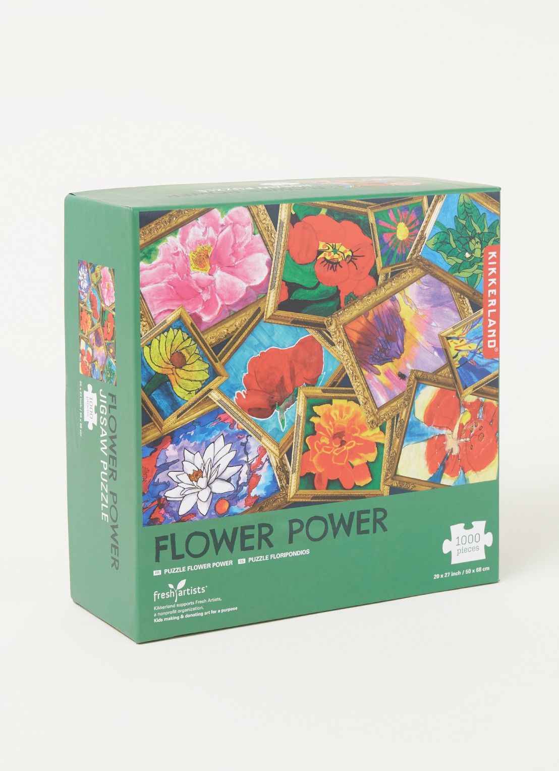 Kikkerland Flower Power legpuzzel 1000 stukjes - voorkant 2 donkergroen
