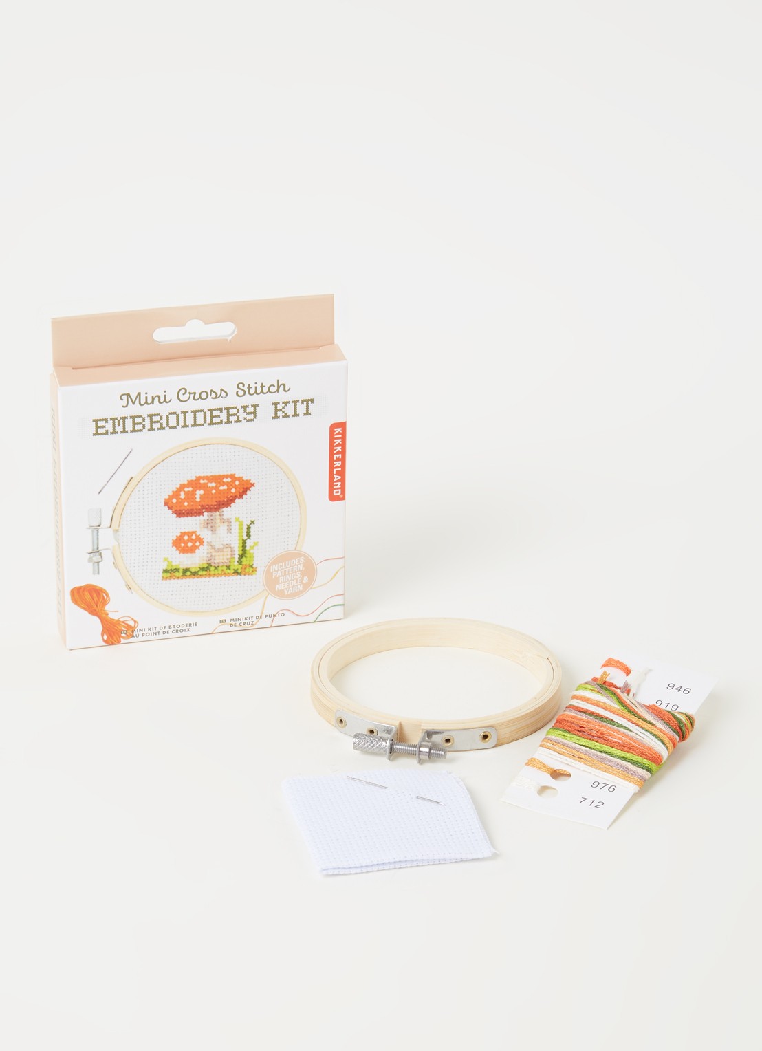 Kikkerland Mushroom mini kruissteek borduurset - detail wit