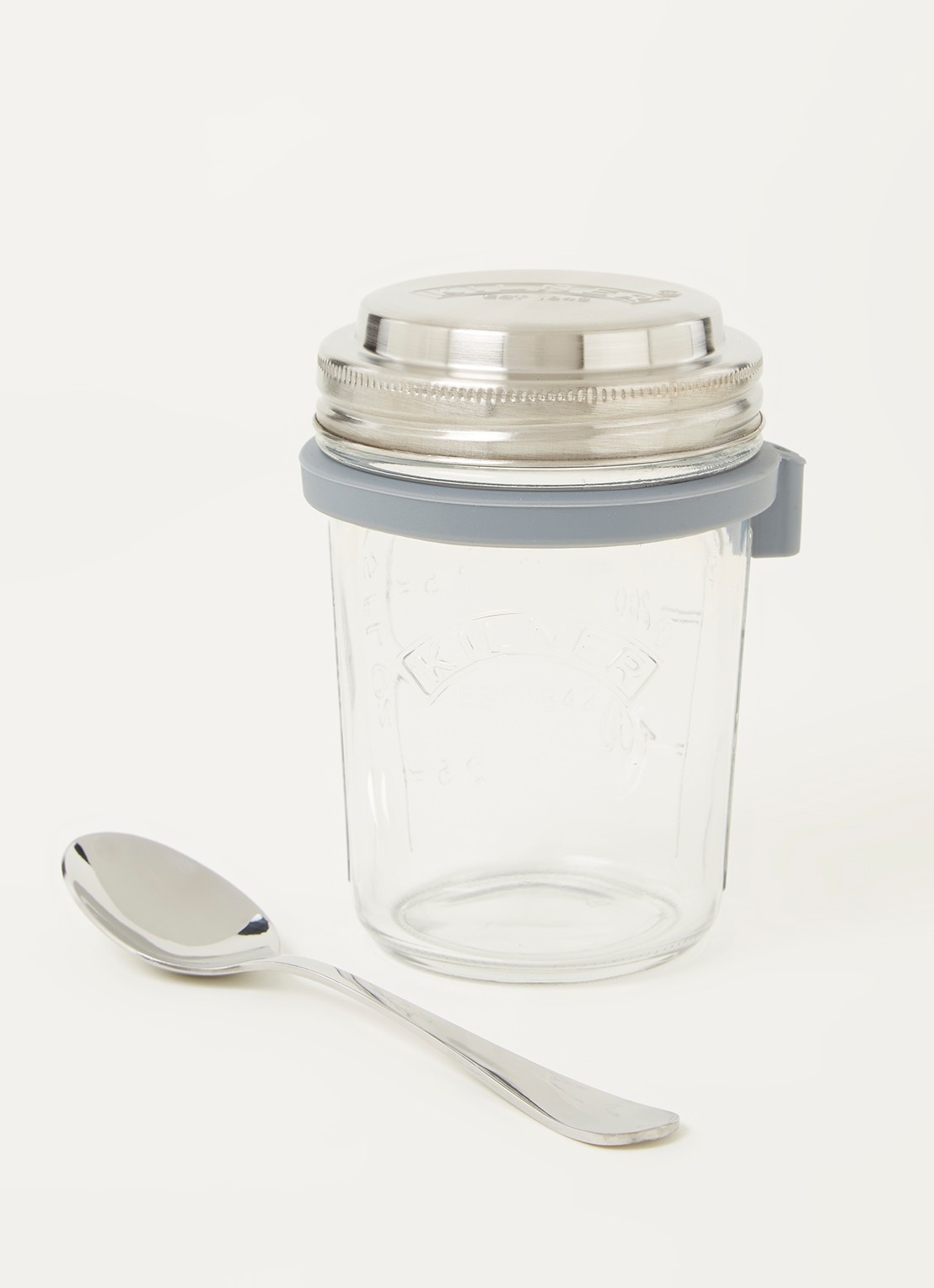 Kilner To Go ontbijtbeker met lepel 35 cl  - voorkant 3 transparant