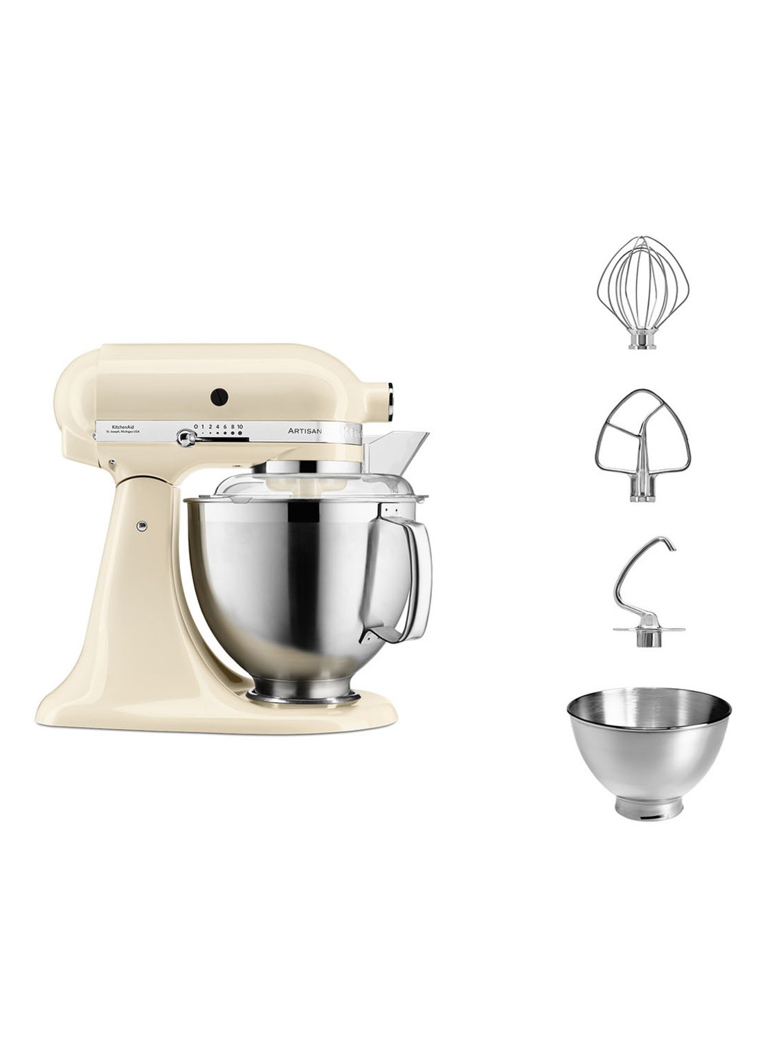 KitchenAid Artisan keukenmachine met kantelbare kop 4,8 liter 5KSM185PSEAC - Amandelwit - detail 4 creme