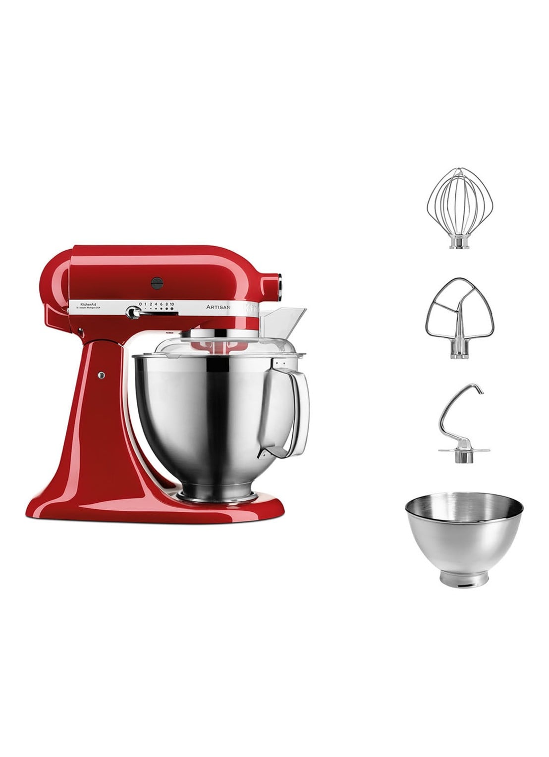KitchenAid Artisan keukenmachine met kantelbare kop 4,8 liter 5KSM185PSEER - Keizerrood - detail 2 keizerrood