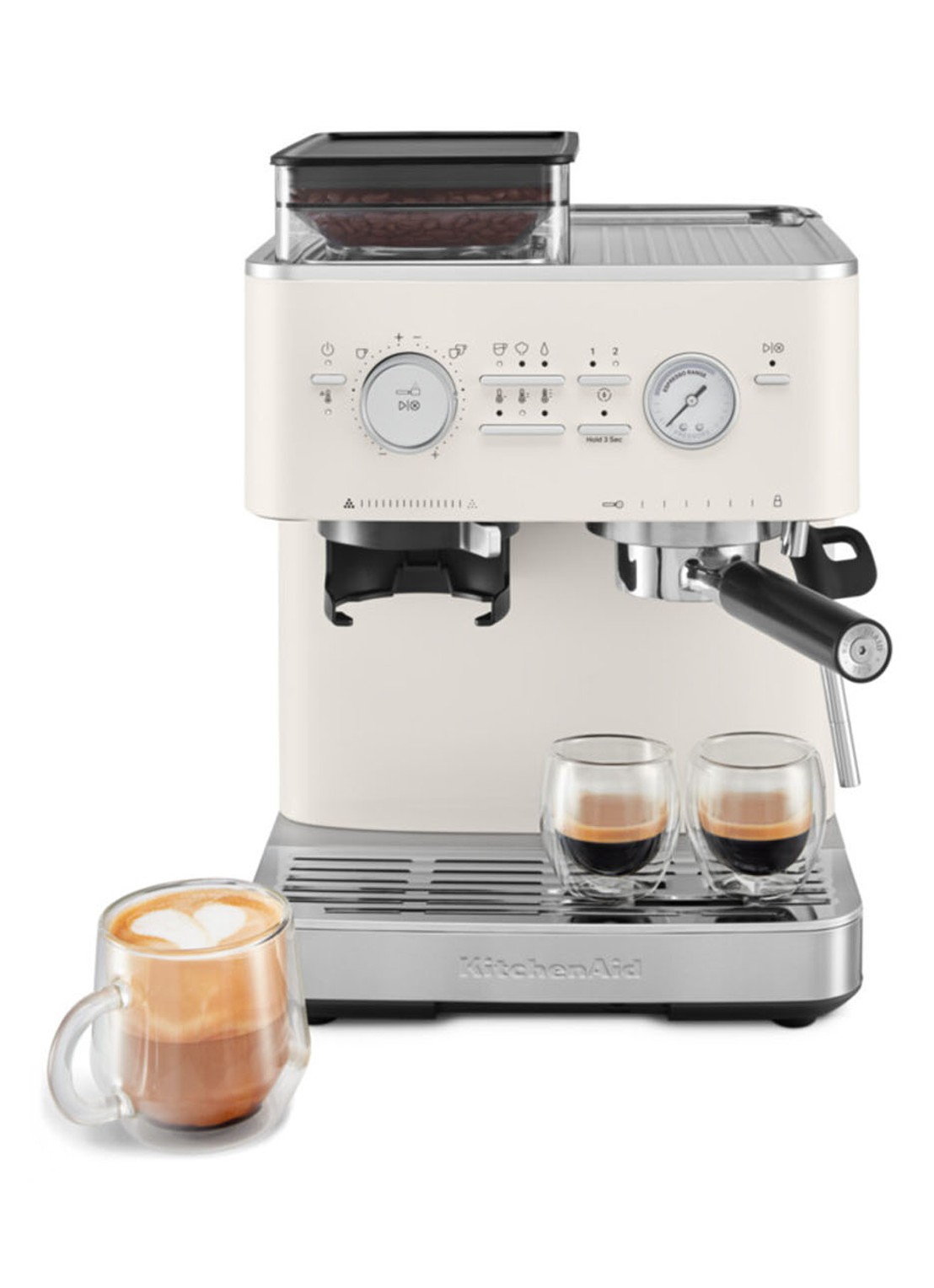 KitchenAid Halfautomatische espressomachine met koffiemolen - voorkant wit