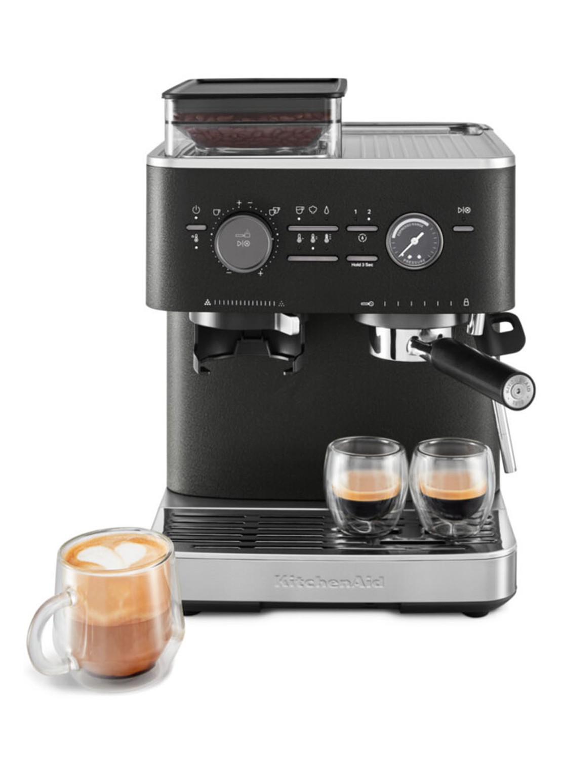 KitchenAid Halfautomatische espressomachine met koffiemolen - voorkant 2 zwart