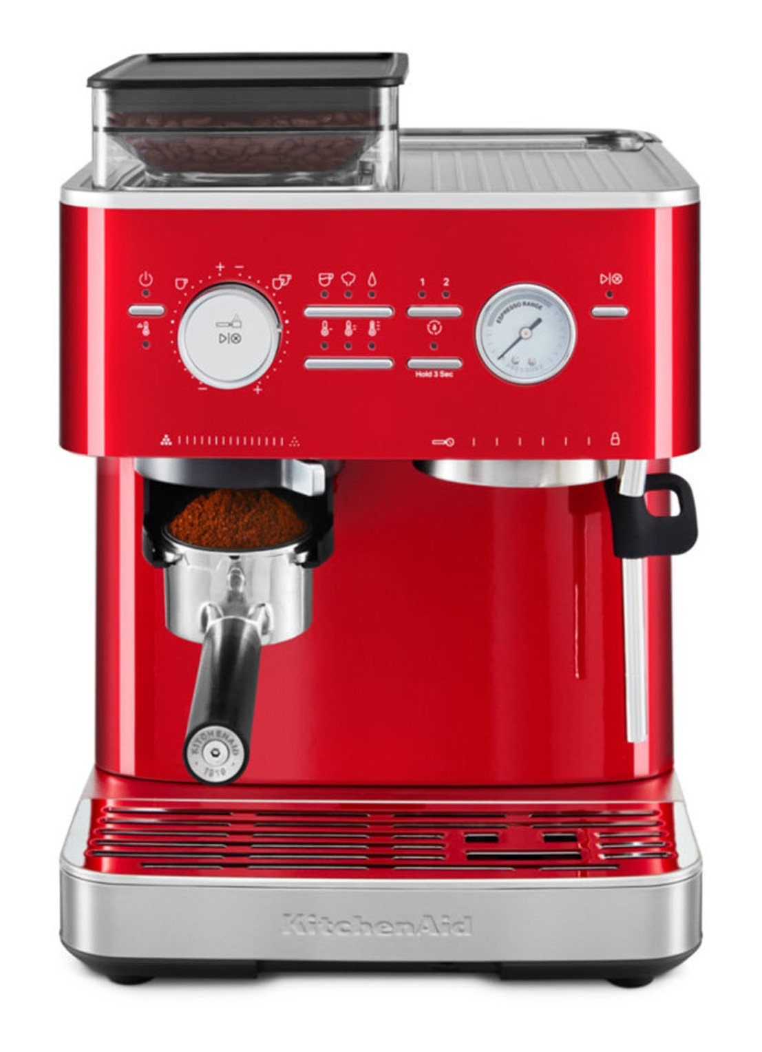 KitchenAid Halfautomatische espressomachine met koffiemolen - detail rood