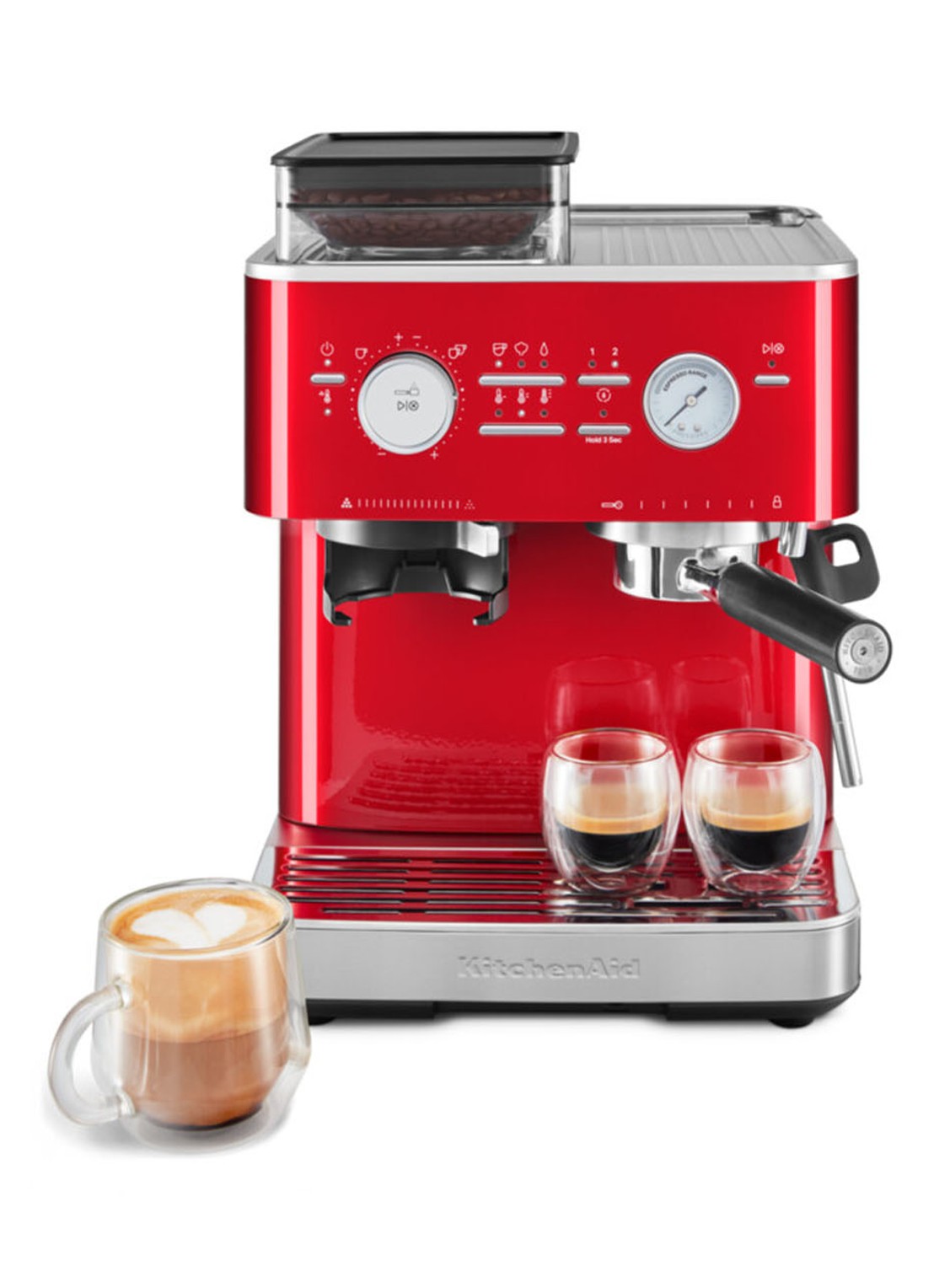 KitchenAid Halfautomatische espressomachine met koffiemolen - voorkant 7 rood