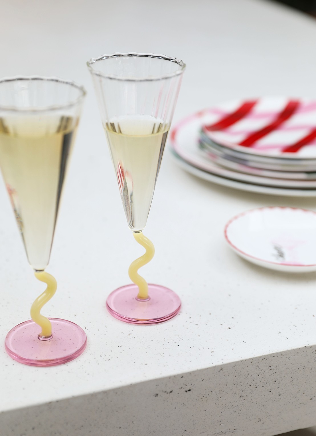 &Klevering Curve champagneglas set van 2 - detail 3 roze