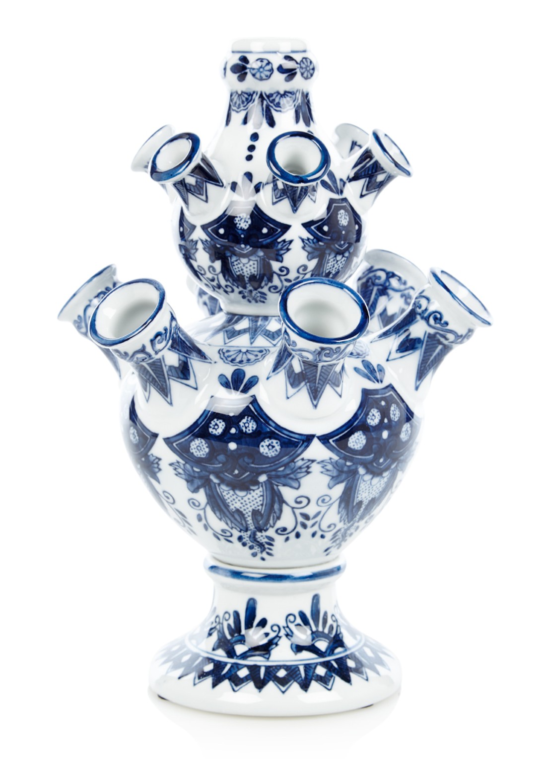 &Klevering Pyramid tulpenvaas van porselein 31 cm - voorkant blauw