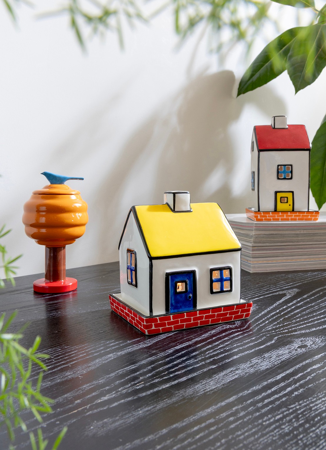 &Klevering Theelichthouder cottage 12.5 cm  - achterkant 4 geel