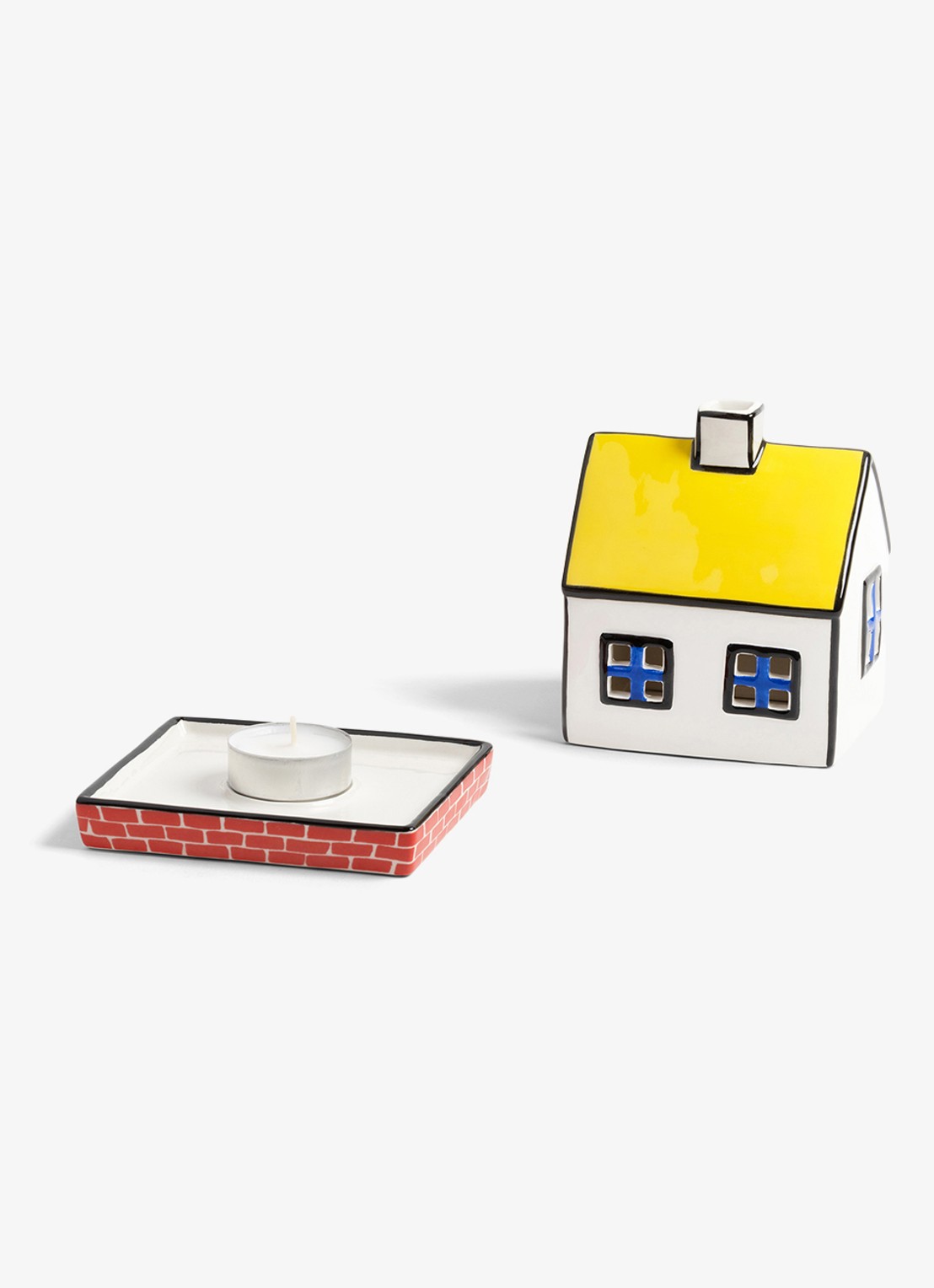 &Klevering Theelichthouder cottage 12.5 cm  - voorkant 2 geel