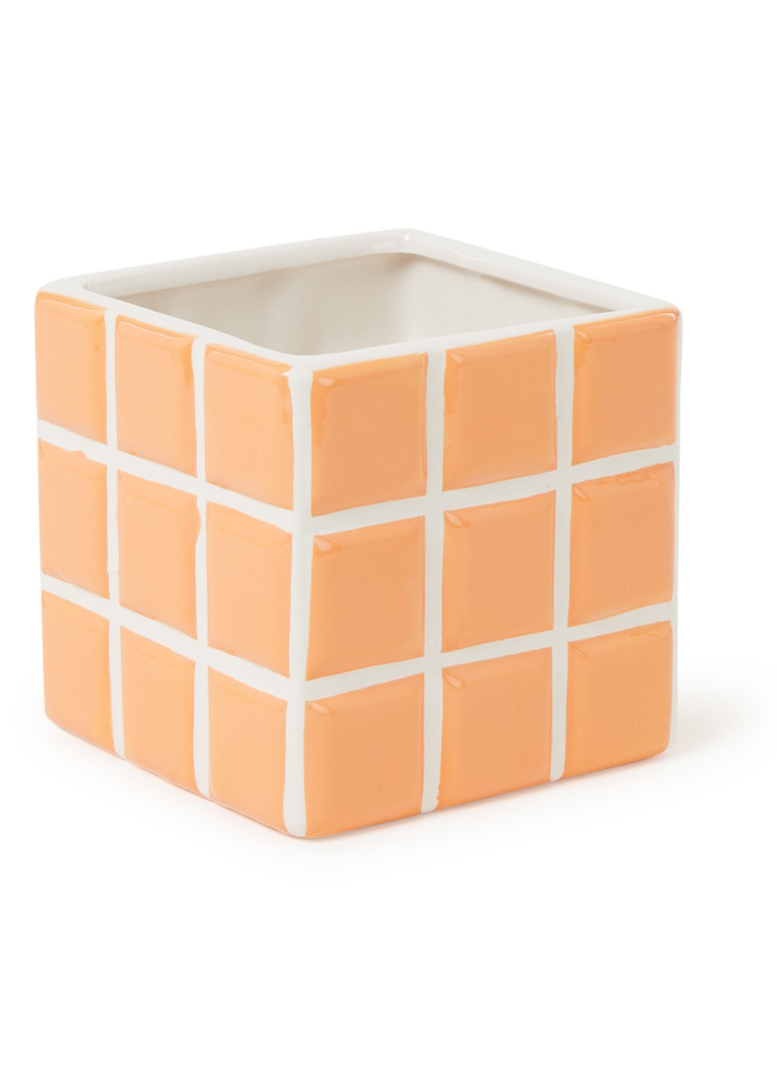 &Klevering Tile bloempot van keramiek voor binnen - 10 cm  - voorkant oranje