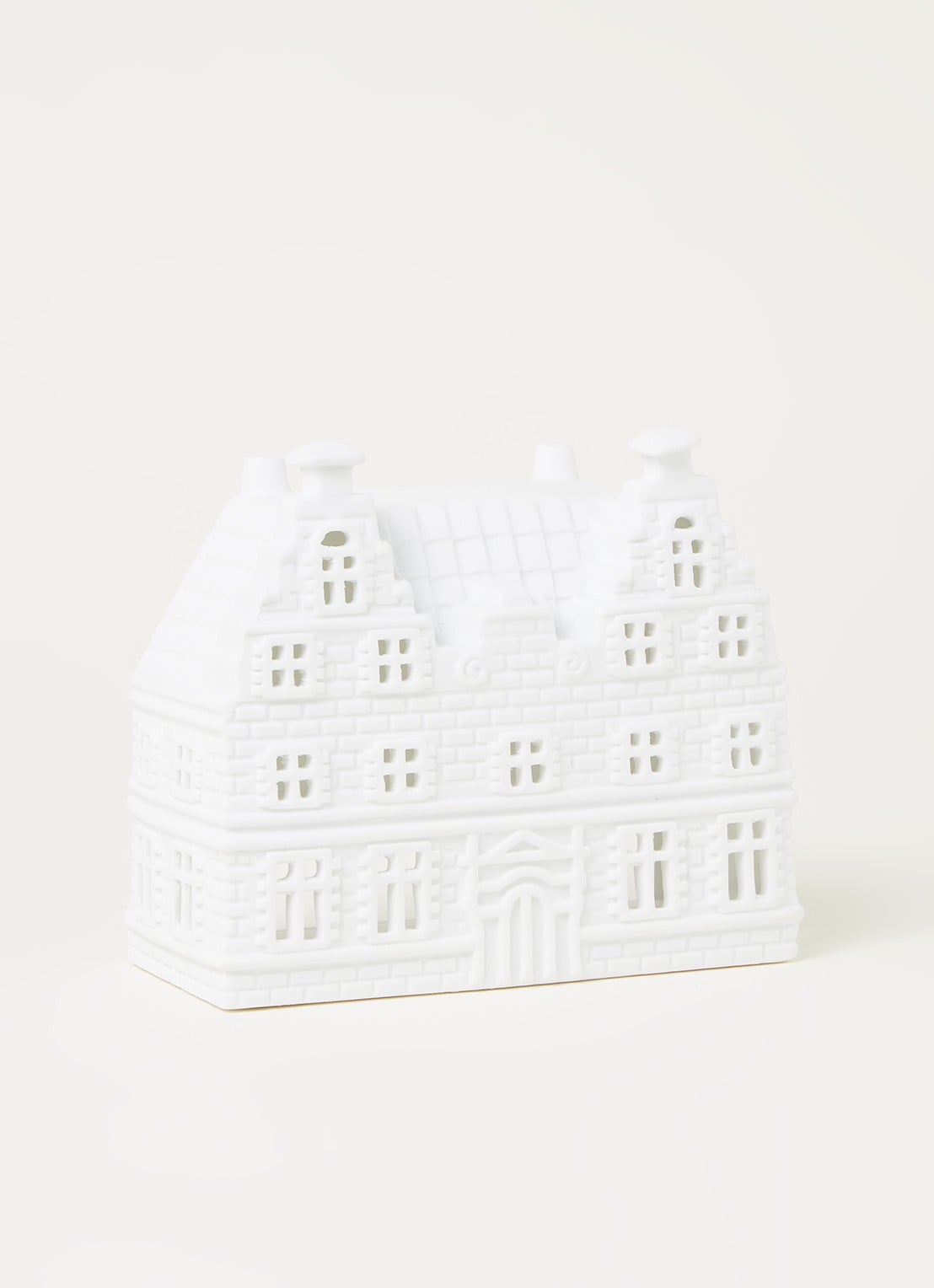 &Klevering Trapgevel waxinelichthouder 12 cm - voorkant 3 wit