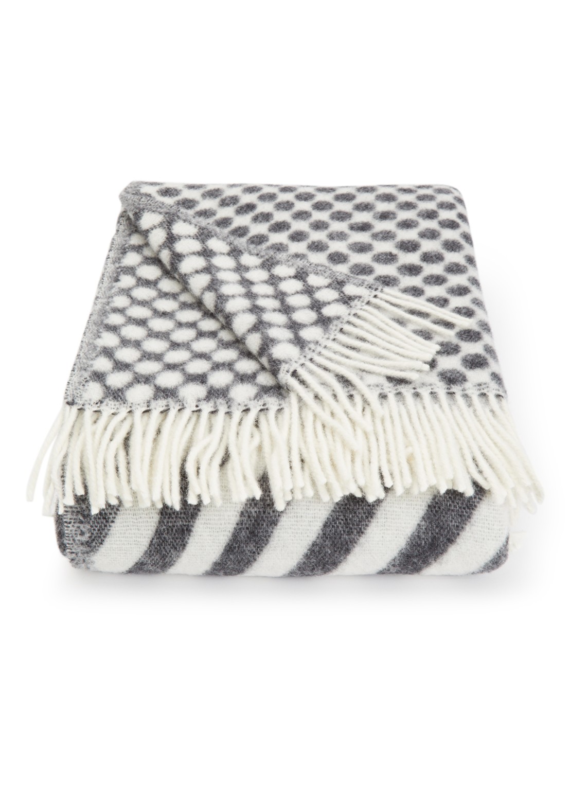 Klippan Dot and Stripe plaid van lamswol 130 x 180 cm - voorkant 2 zwart
