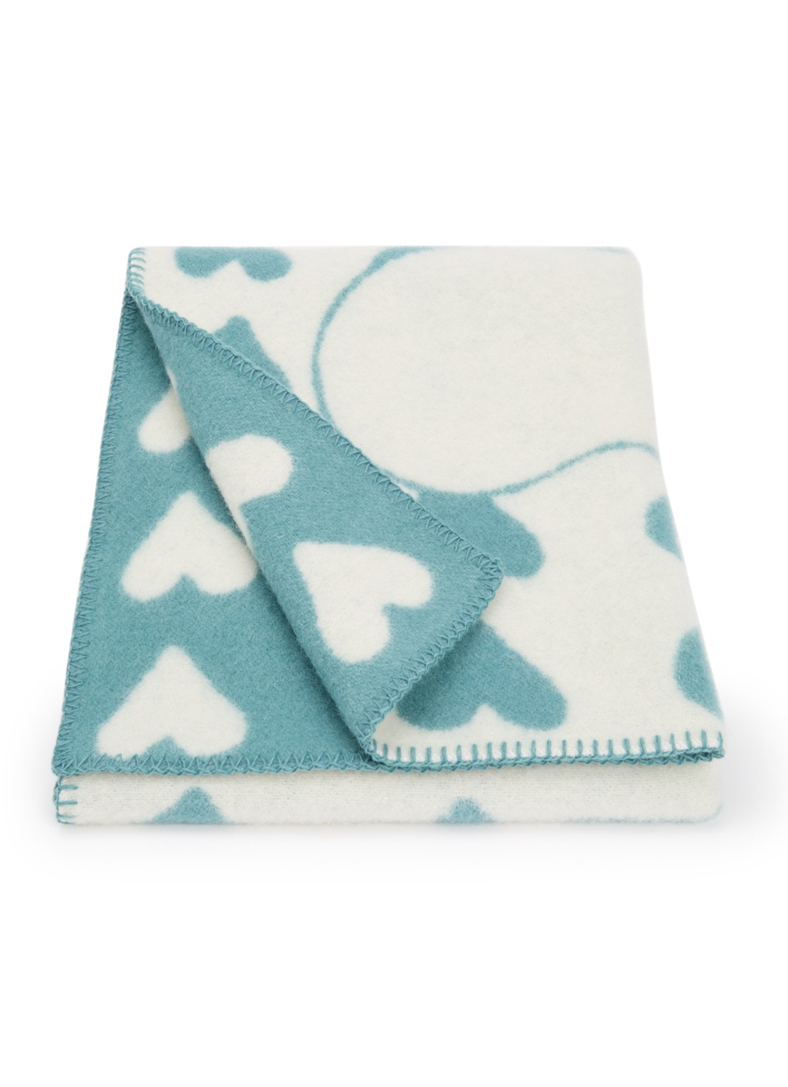 Klippan Moomin Heart wiegdeken van lamswol 65 x 90 cm - voorkant turquoise