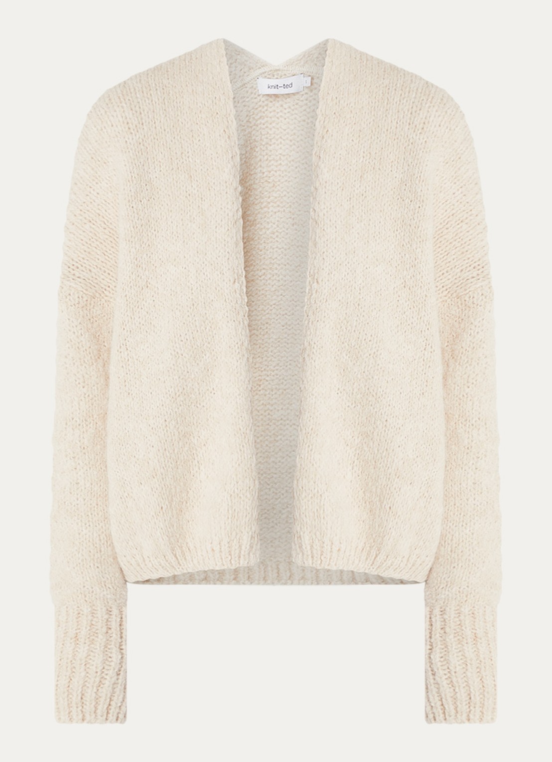 Knit-ted Becky grofgebreid openvallend vest in alpaca wolblend - voorkant 2 beige