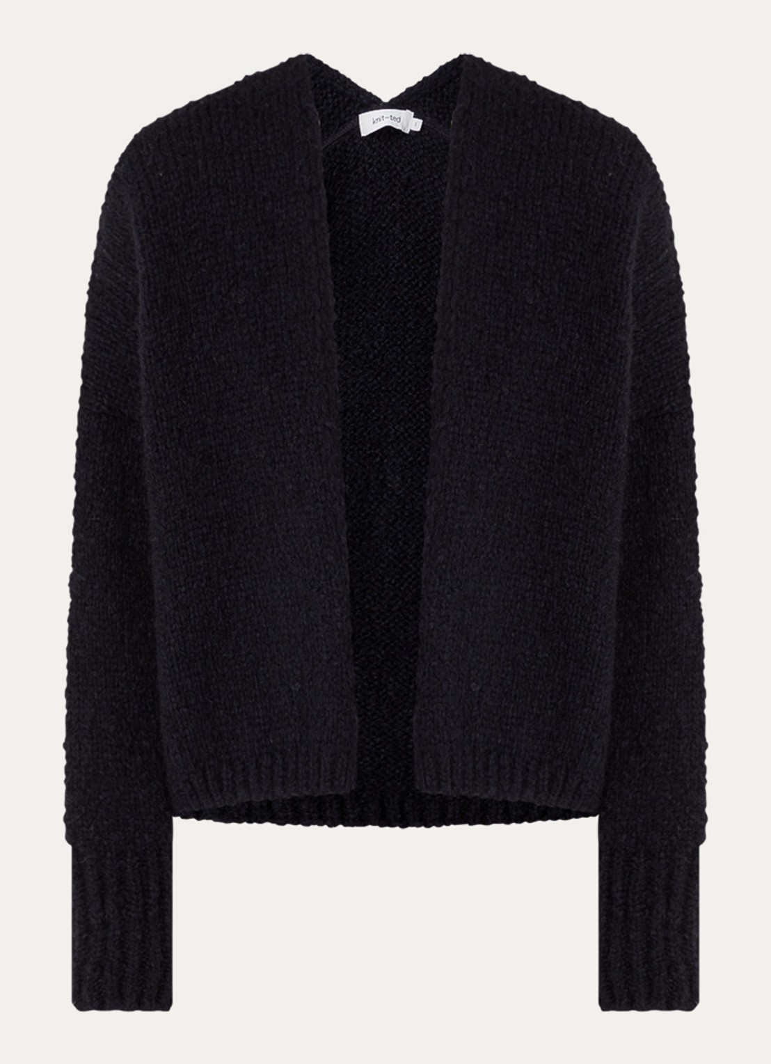 Knit-ted Becky grofgebreid openvallend vest in alpaca wolblend - voorkant 2 donkerblauw