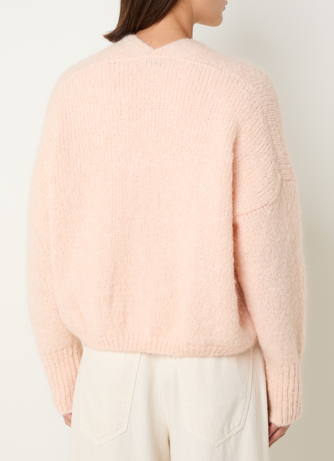 Knit-ted Becky grofgebreid openvallend vest in wolblend - achterkant 3 lichtroze