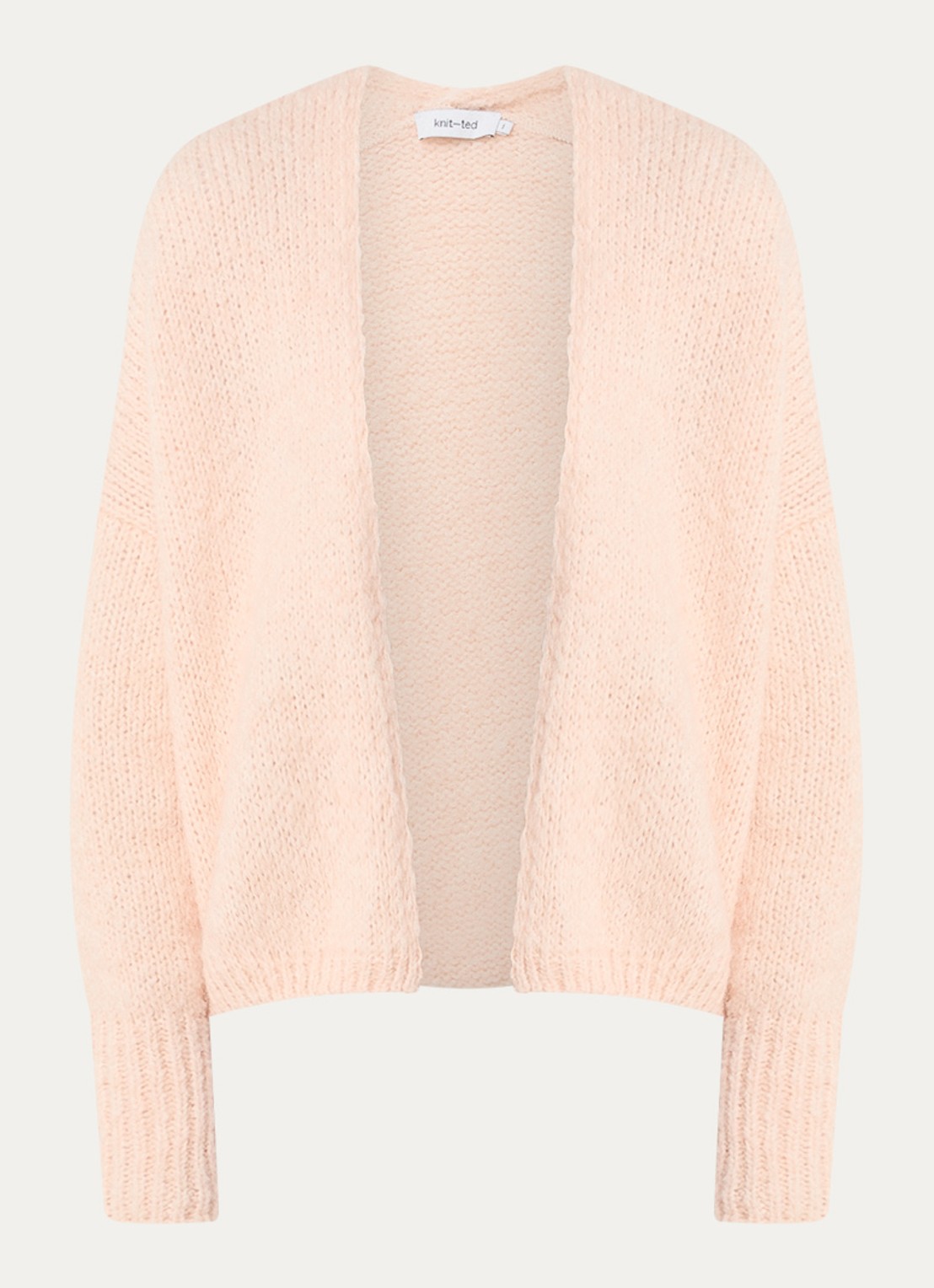 Knit-ted Becky grofgebreid openvallend vest in wolblend - voorkant lichtroze