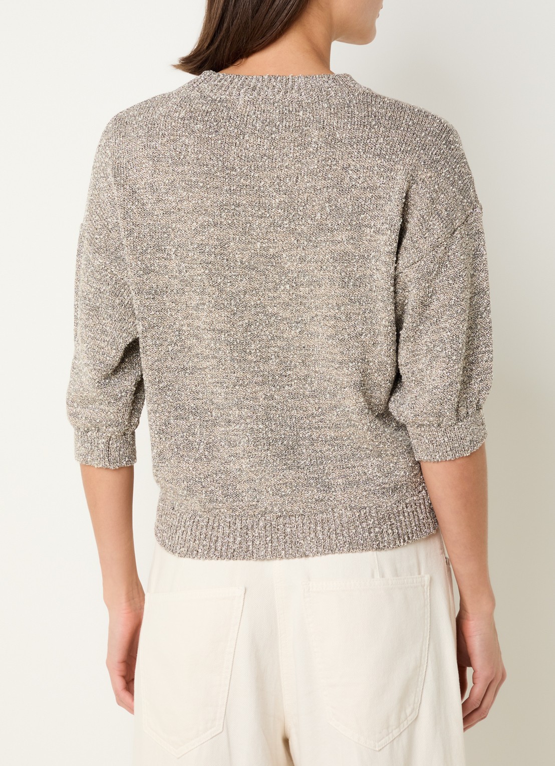 Knit-ted Clamance grofgebreide trui met lurex - achterkant 3 donkerbeige