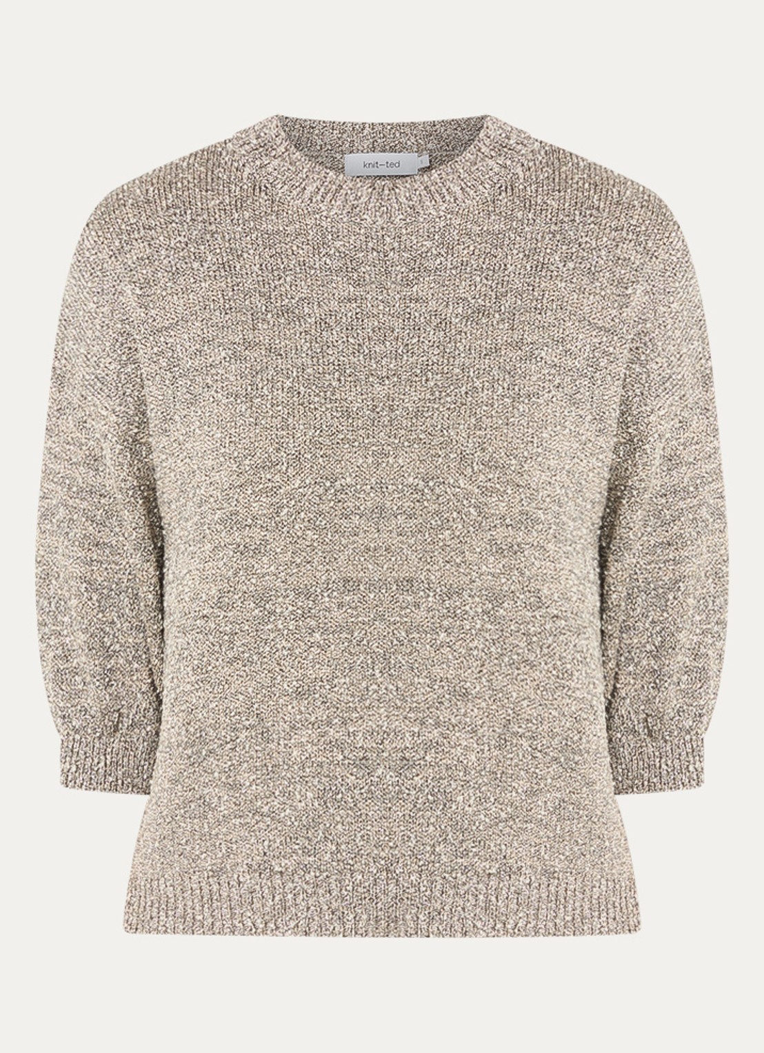 Knit-ted Clamance grofgebreide trui met lurex - voorkant donkerbeige