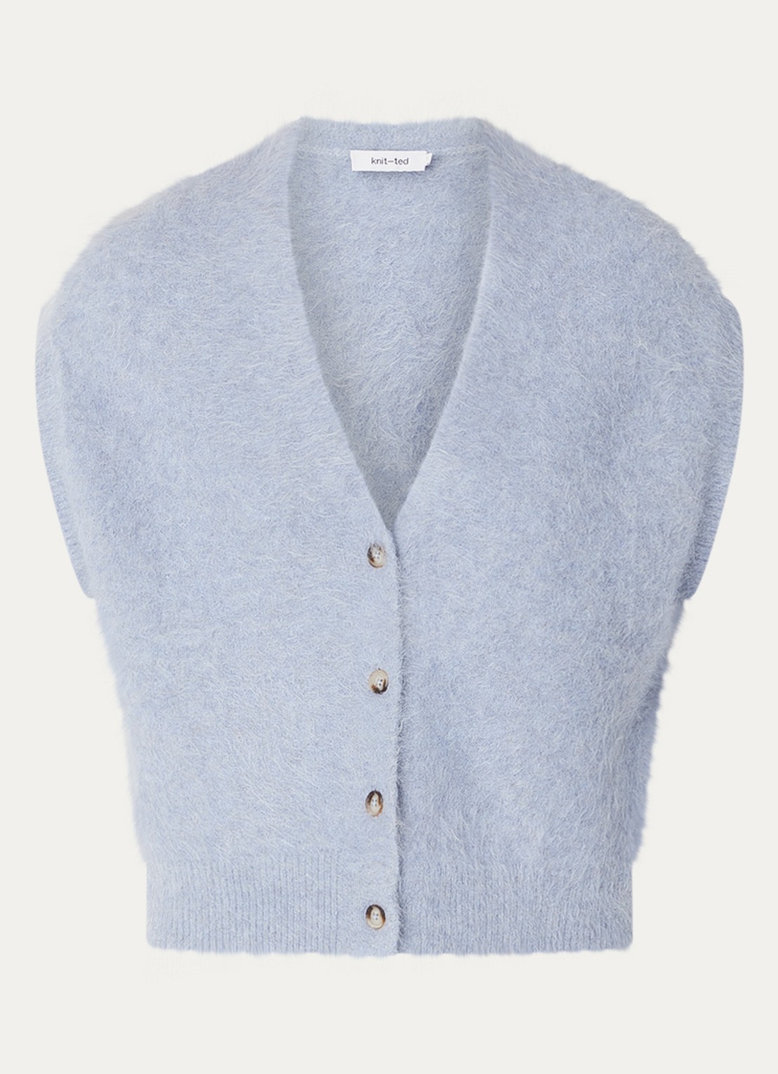 Knit-ted Constanze fijngebreid vest in alpacablend - voorkant 3 lichtblauw
