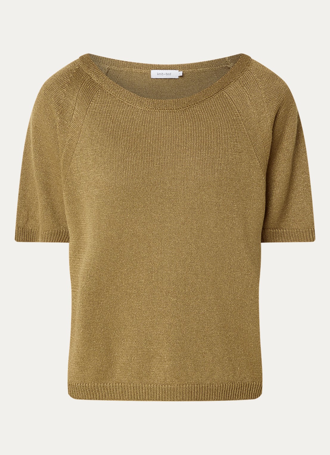 Knit-ted Felice grofgebreide trui met lurex - voorkant 3 mosterd