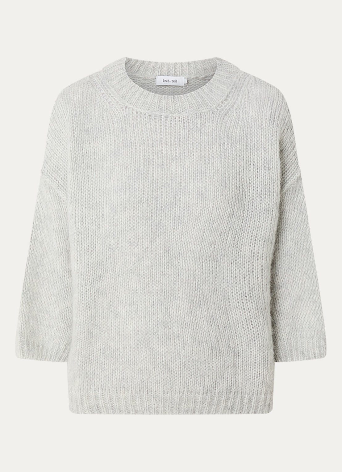 Knit-ted Grofgebreide pullover in alpaca wolblend  - voorkant 2 lichtgrijs