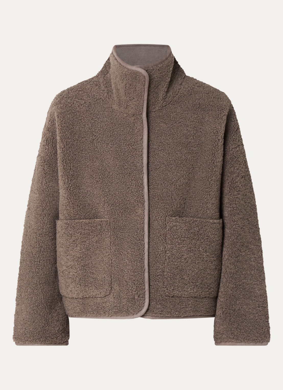 Knit-ted Jill jack van teddy met steekzakken - voorkant donkerbruin