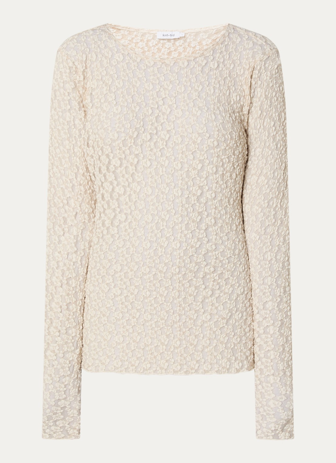 Knit-ted Lacey semi-transparante top met boothals - voorkant 2 vanillegeel