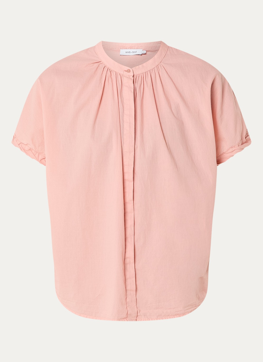 Knit-ted Lotus blouse met plooidetail - voorkant 2 zalmroze