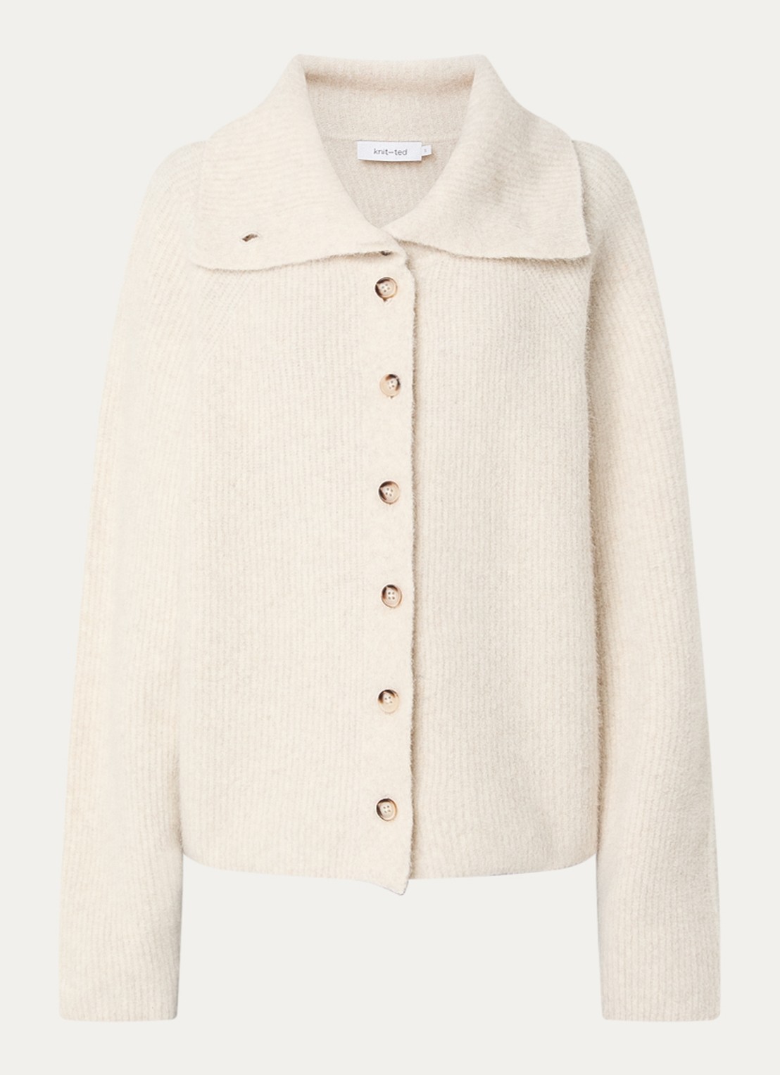 Knit-ted Milo grofgebreid vest met opstaande kraag - voorkant 3 vanillegeel