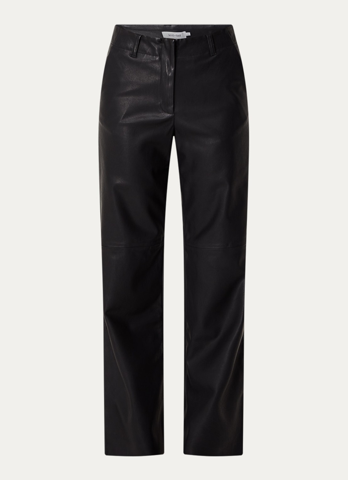 Knit-ted Naomi high waist straight fit broek van imitatieleer - voorkant 2 zwart