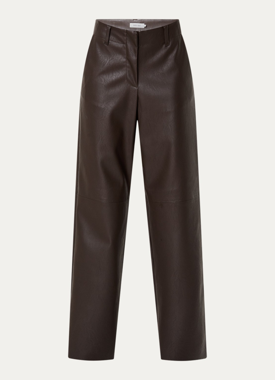 Knit-ted Naomi high waist straight fit broek van imitatieleer - voorkant 2 donkerbruin