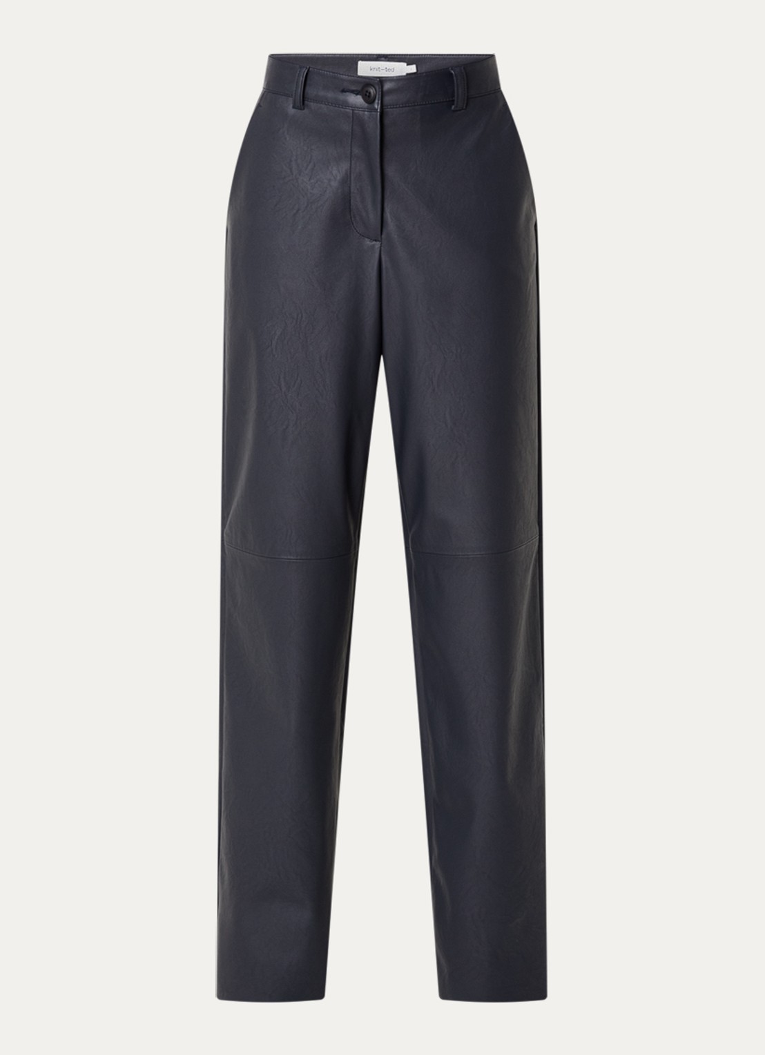 Knit-ted Naomi high waist straight fit broek van imitatieleer - voorkant 3 donkerblauw