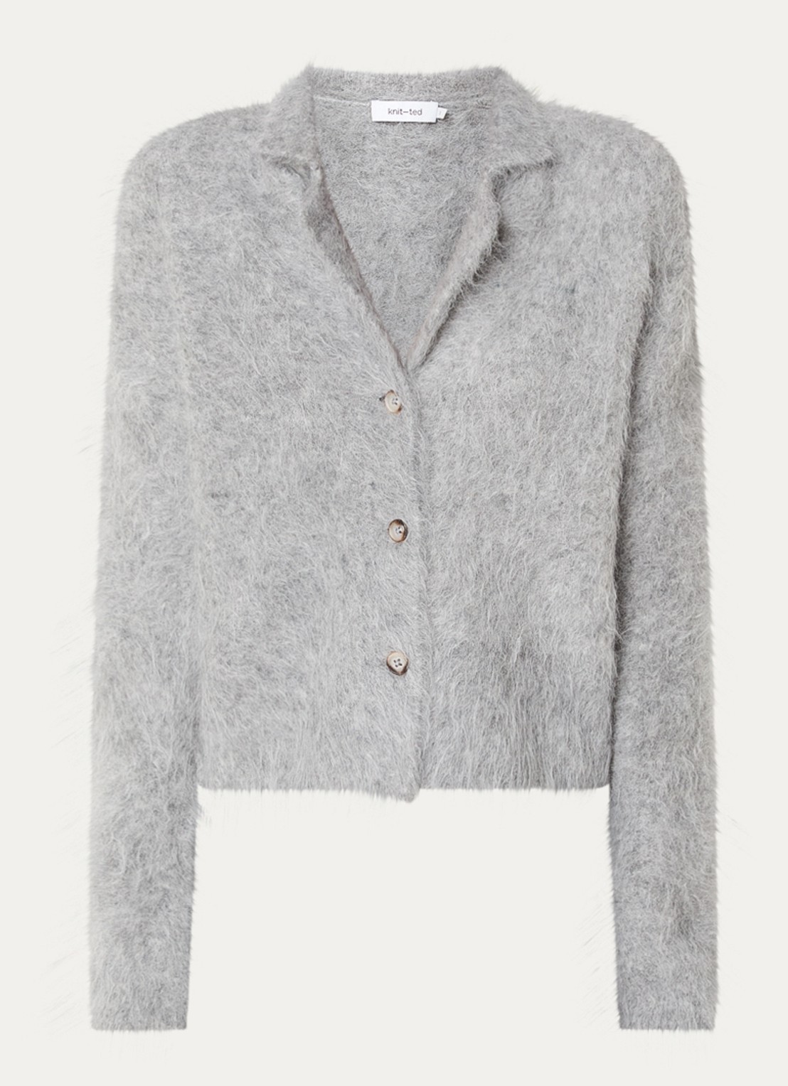Knit-ted Sherman grofgebreid vest met kraag - voorkant lichtgrijs