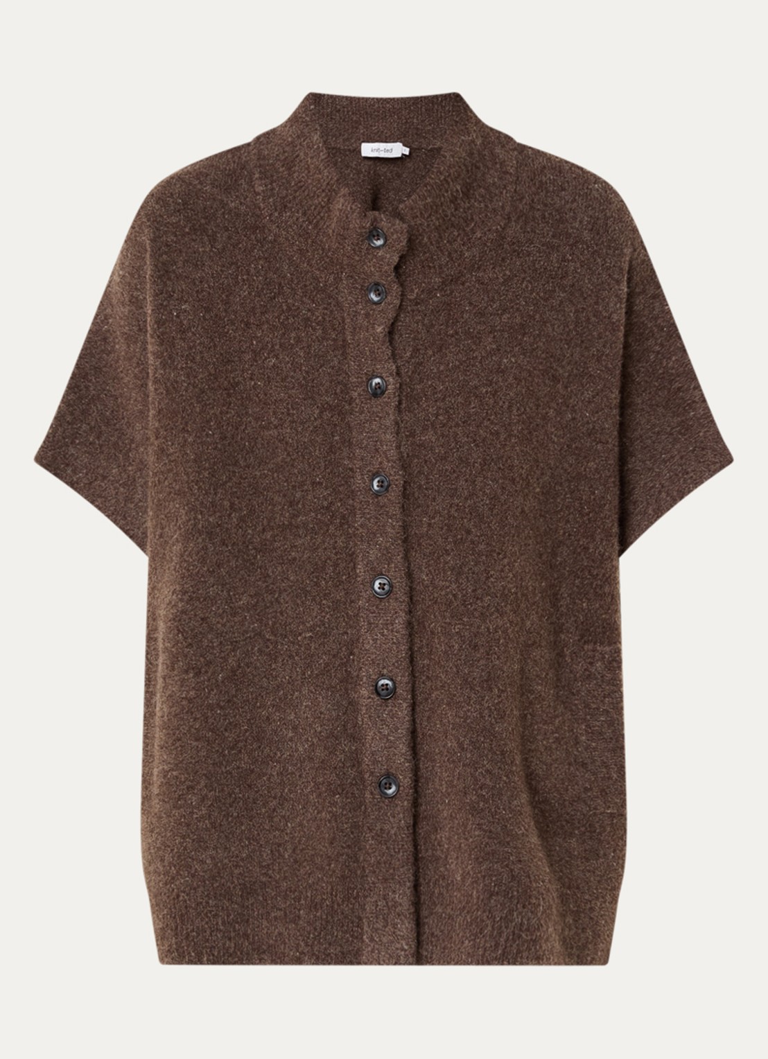 Knit-ted Tove grofgebreid vest met opstaande kraag - voorkant 2 lichtbruin