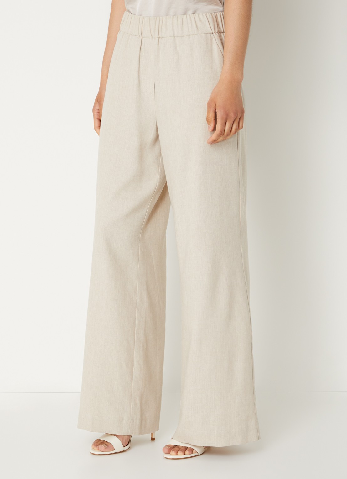 Knit-ted Willow high waist wide fit pantalon met steekzakken - detail beige