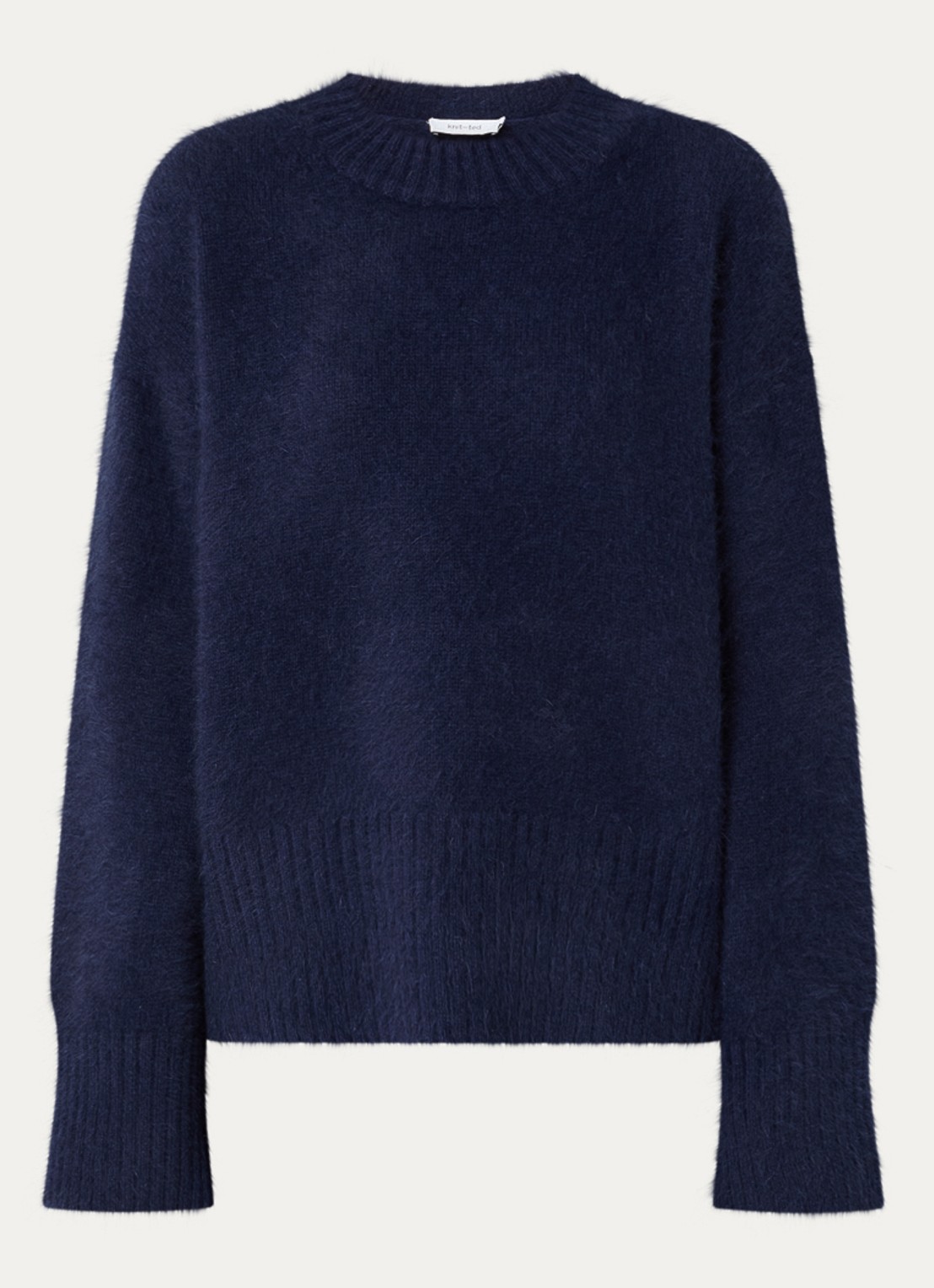 Knit-ted Wolf grofgebreide trui met ronde hals - voorkant donkerblauw