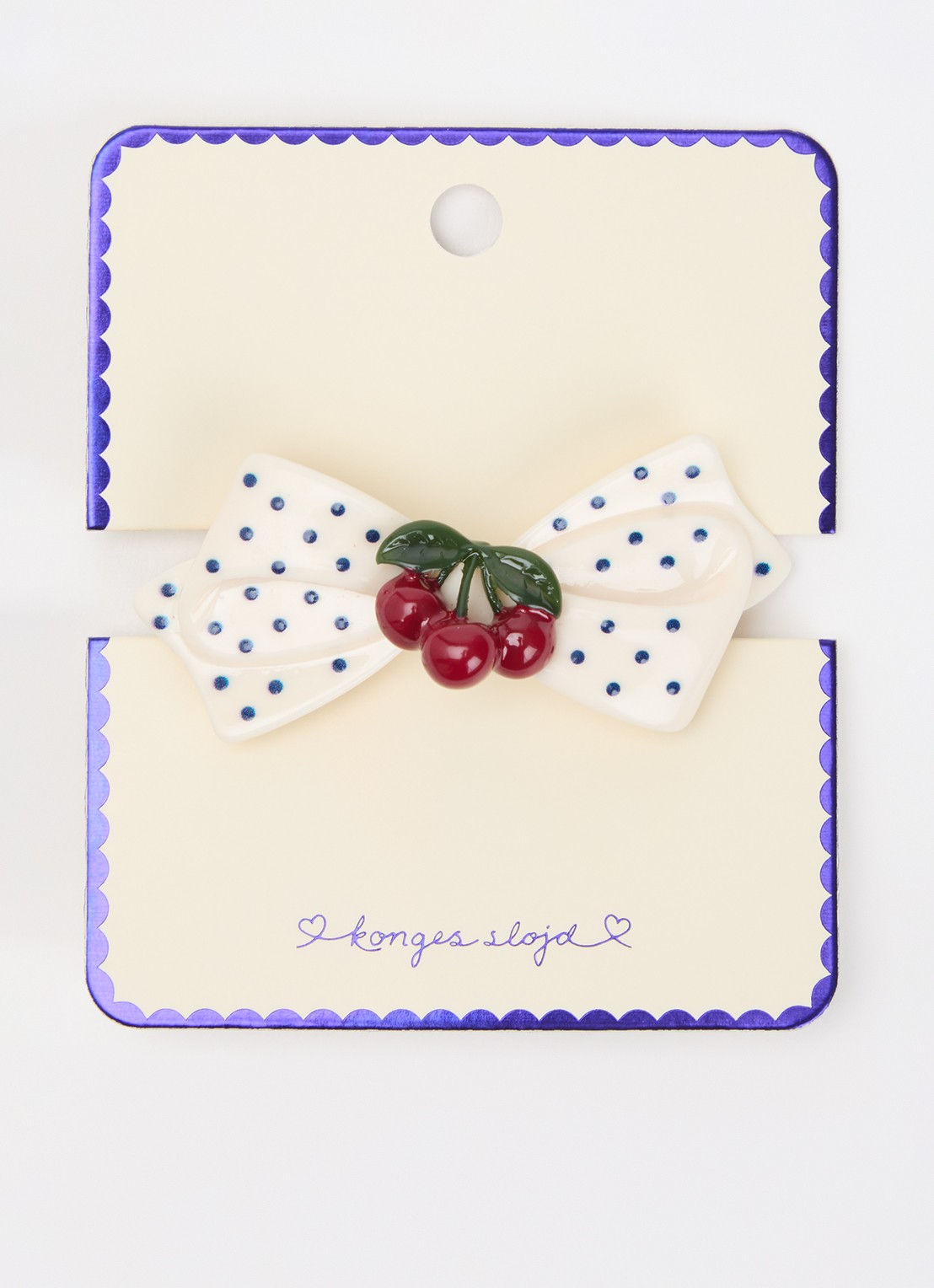 Konges Sløjd Cherry Dot haarclip  - voorkant 2 beige