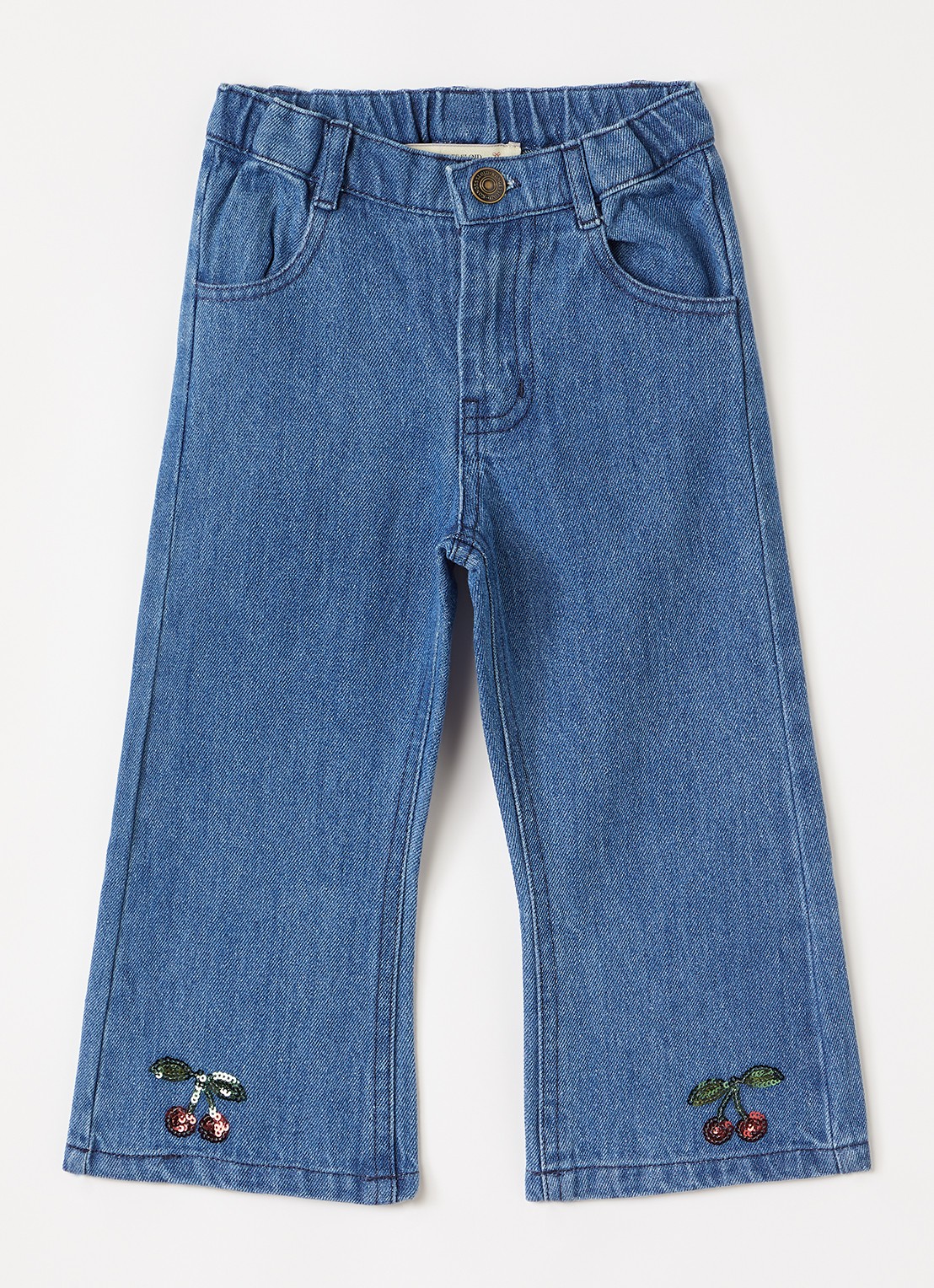 Konges Sløjd Elba flared jeans met pailletten - voorkant indigo