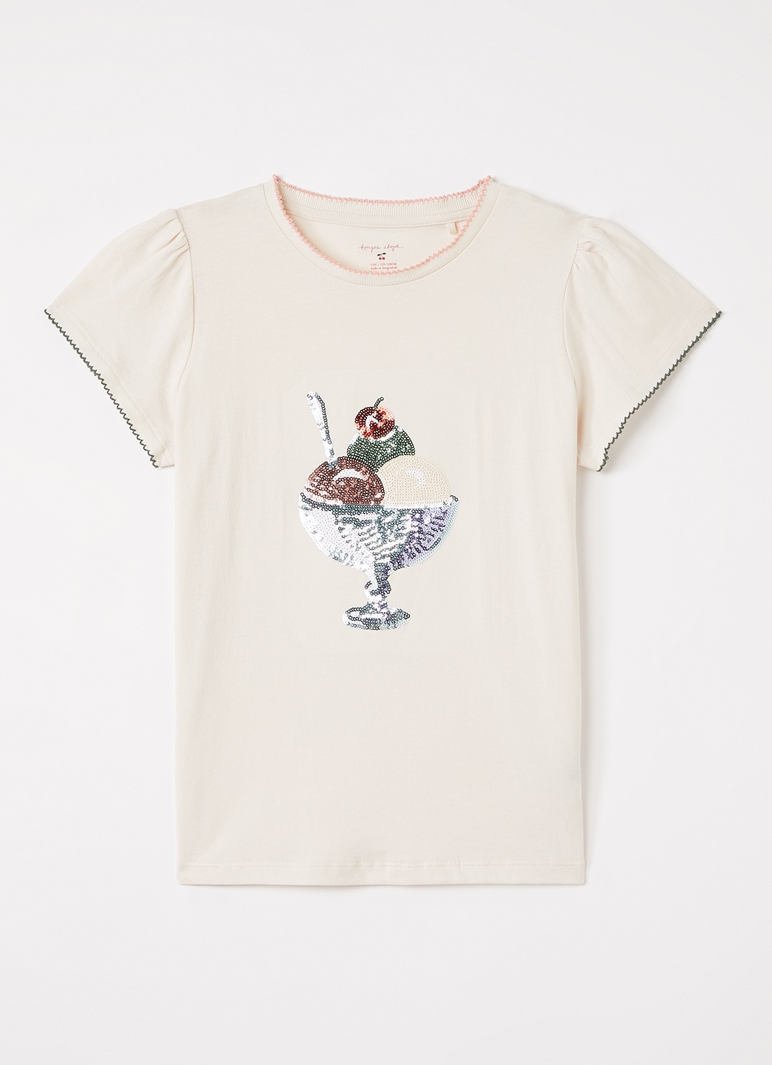 Konges Sløjd Famo T-shirt met pailletten - voorkant gebroken wit