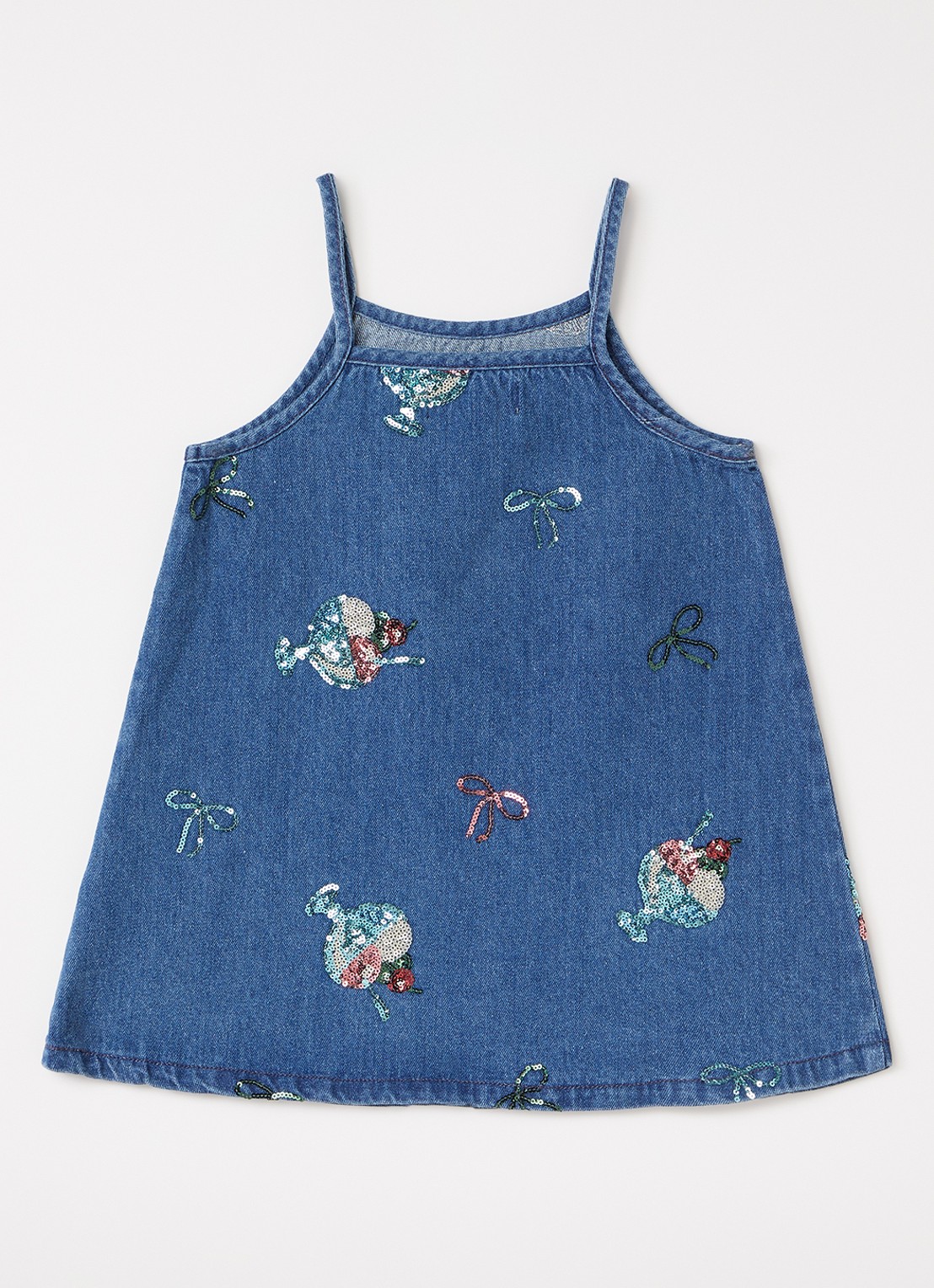 Konges Sløjd Magot denim jurk met pailletten - voorkant 3 indigo
