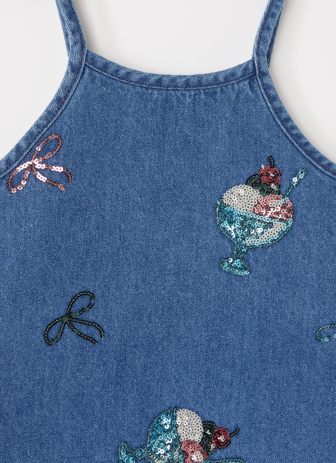 Konges Sløjd Magot denim jurk met pailletten - detail blauw