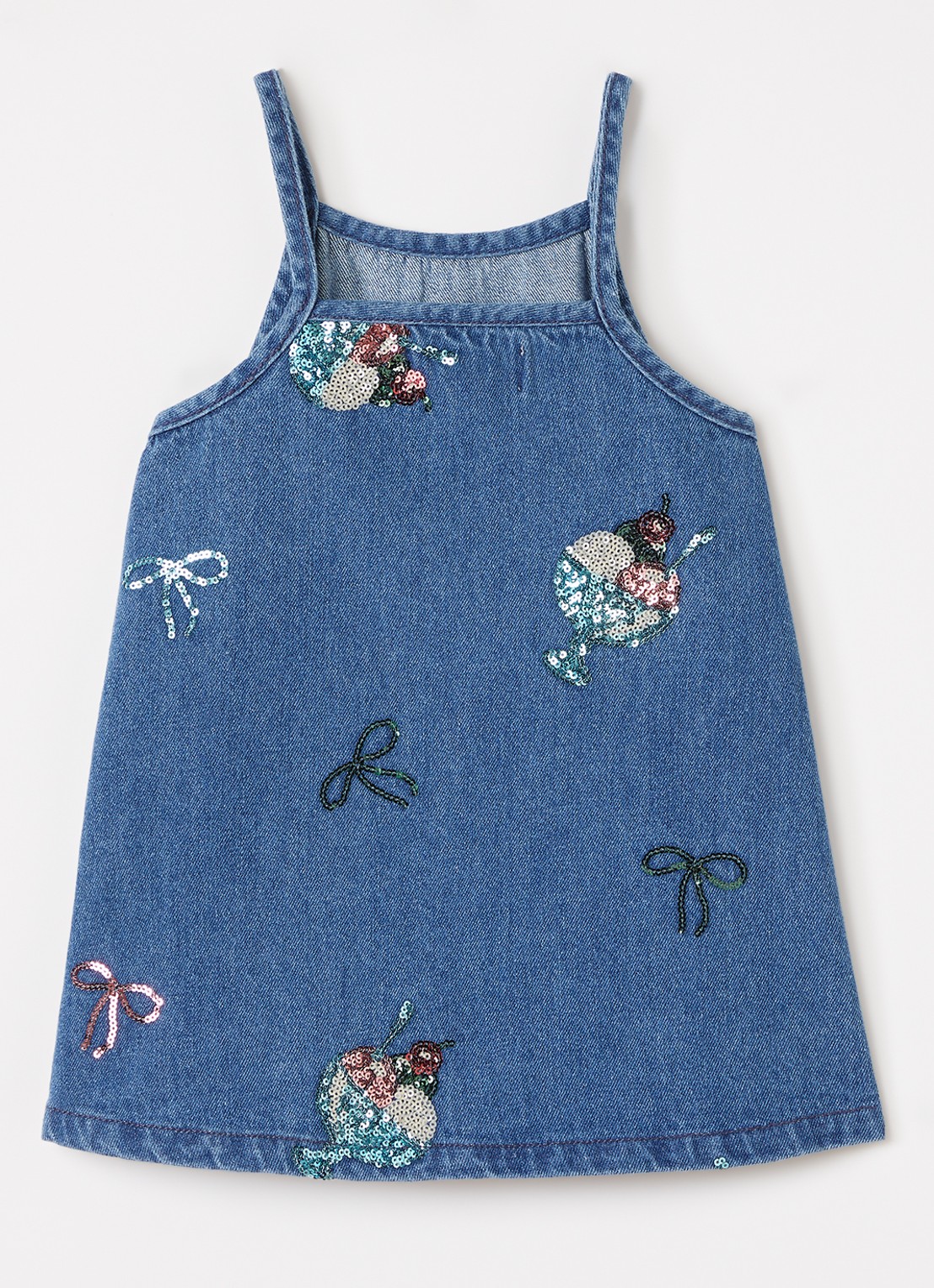Konges Sløjd Magot denim jurk met pailletten - voorkant 3 blauw
