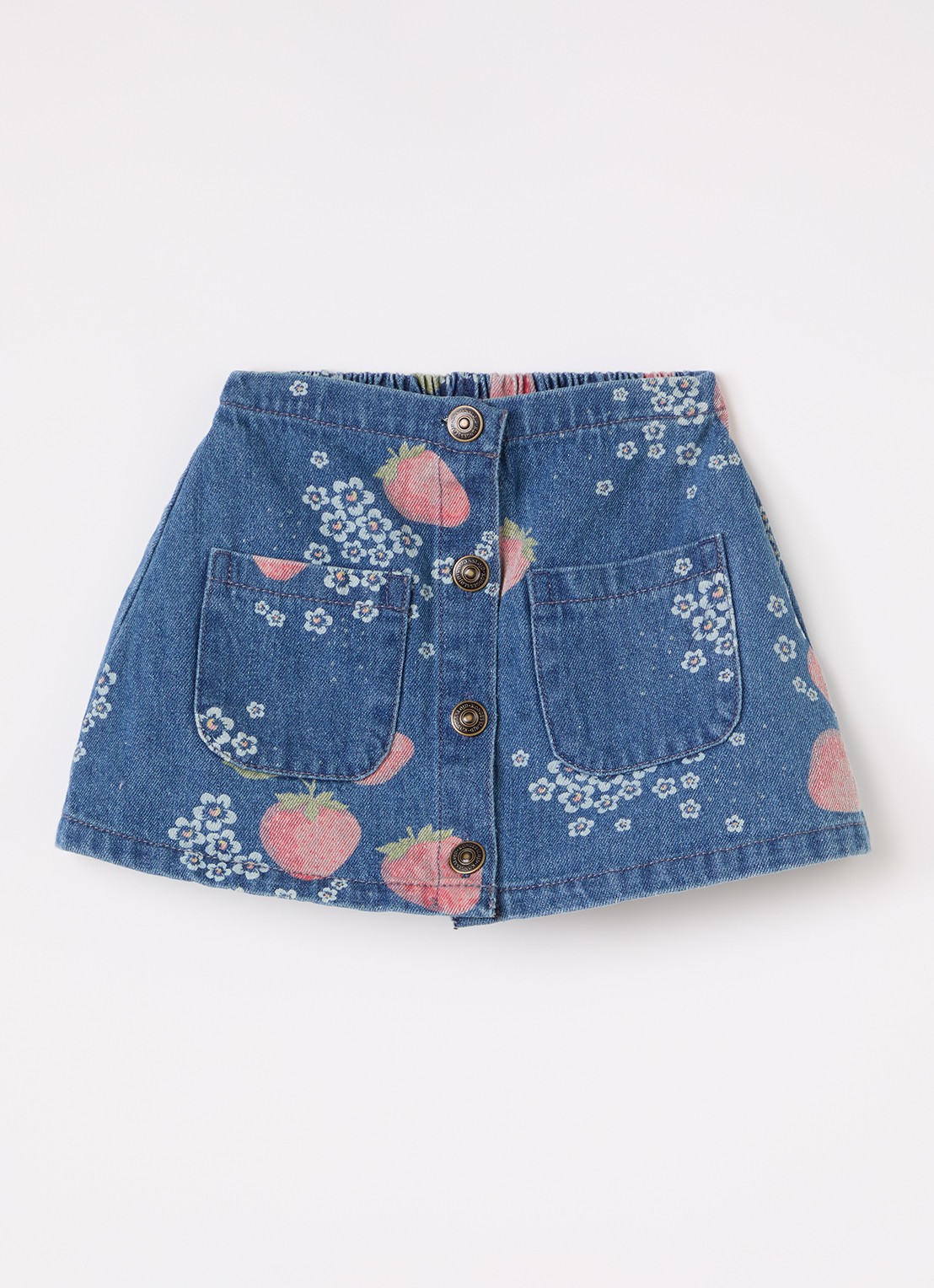 Konges Sløjd Magot spijkerrok met bloemenprint - voorkant blauw