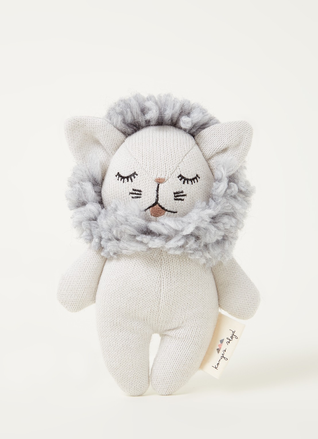 Konges Sløjd Mini Lionknuffel rammelaar 16 cm - voorkant 2 lichtgrijs