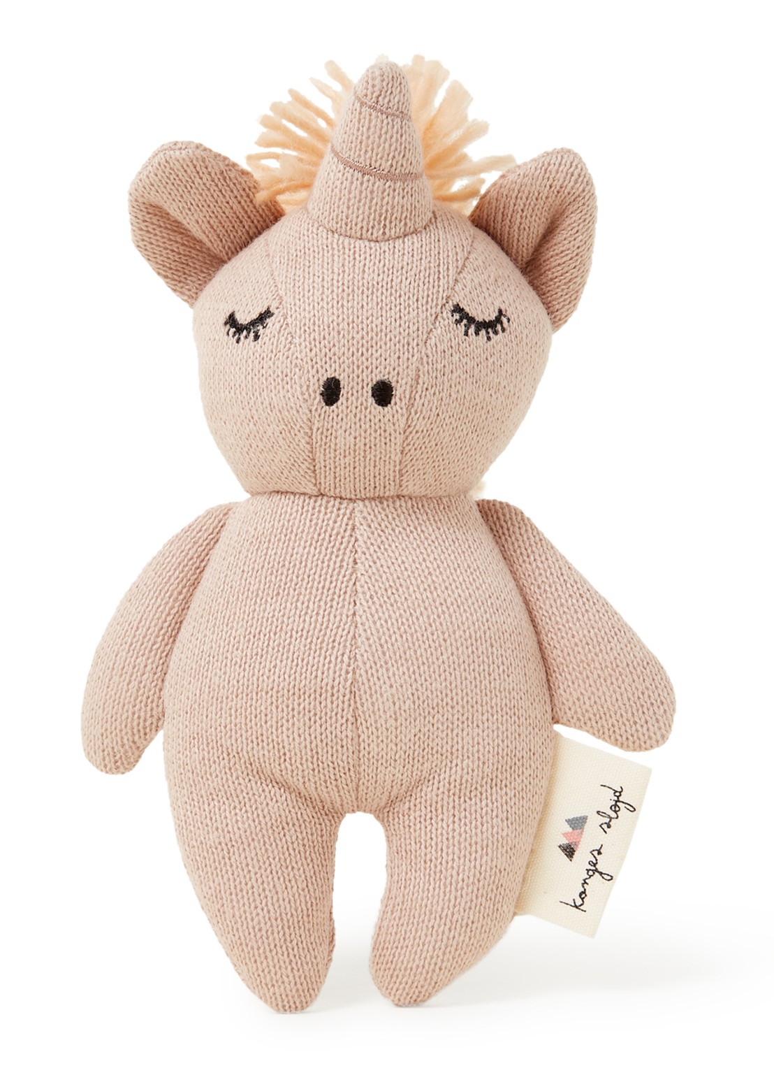 Konges Sløjd Mini Unicorn knuffel rammelaar 15 cm - voorkant roze