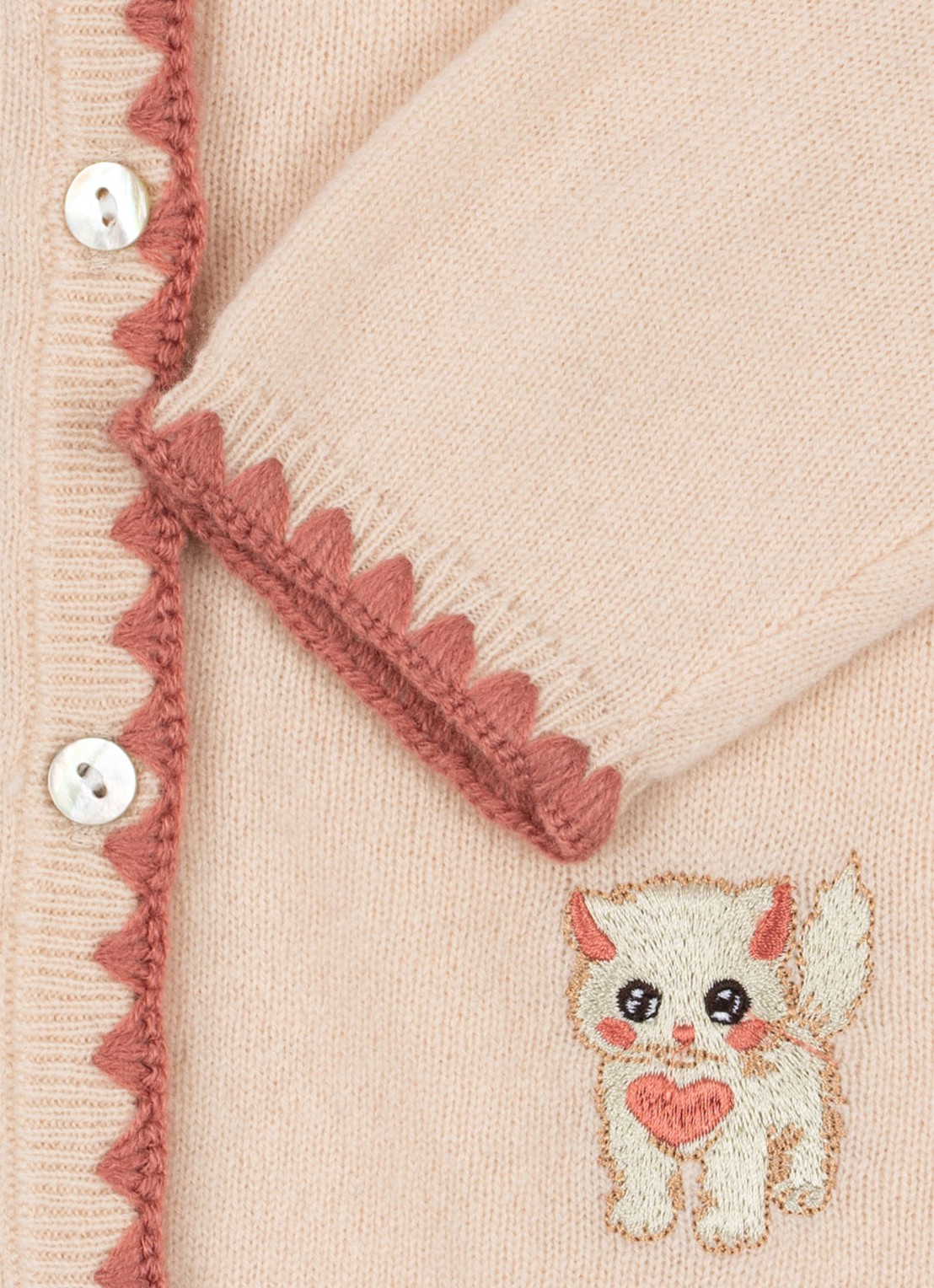 Konges Sløjd Collette fijngebreid vest van wol met borduring - detail 4 beige