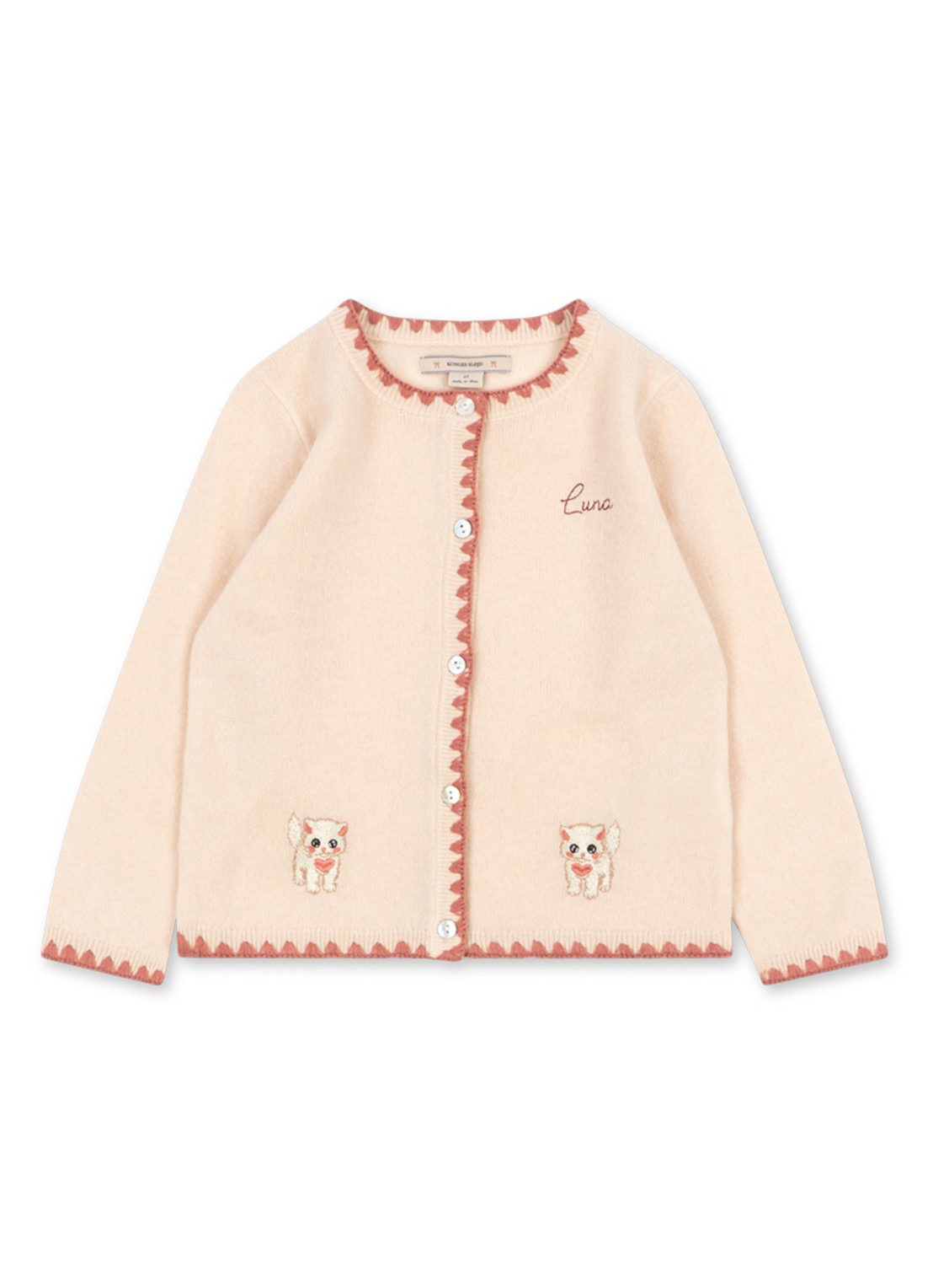 Konges Sløjd Collette fijngebreid vest van wol met borduring - detail 5 beige