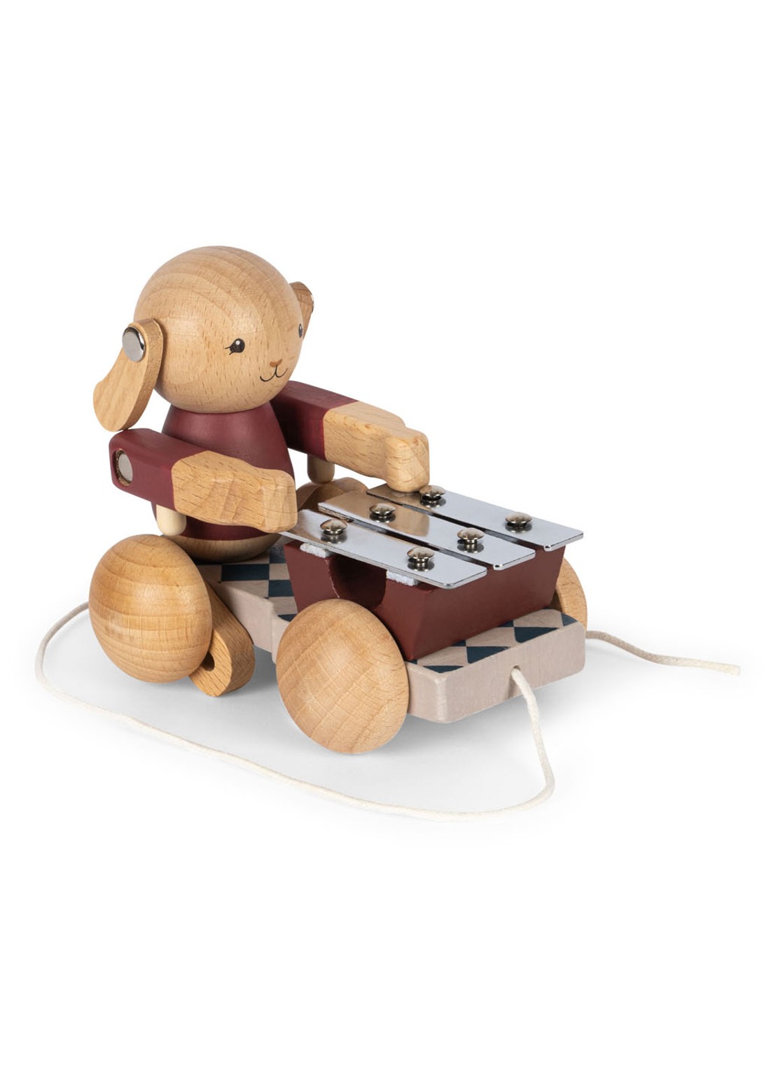 Konges Sløjd Houten trekfiguur konijn met muziek - voorkant beige